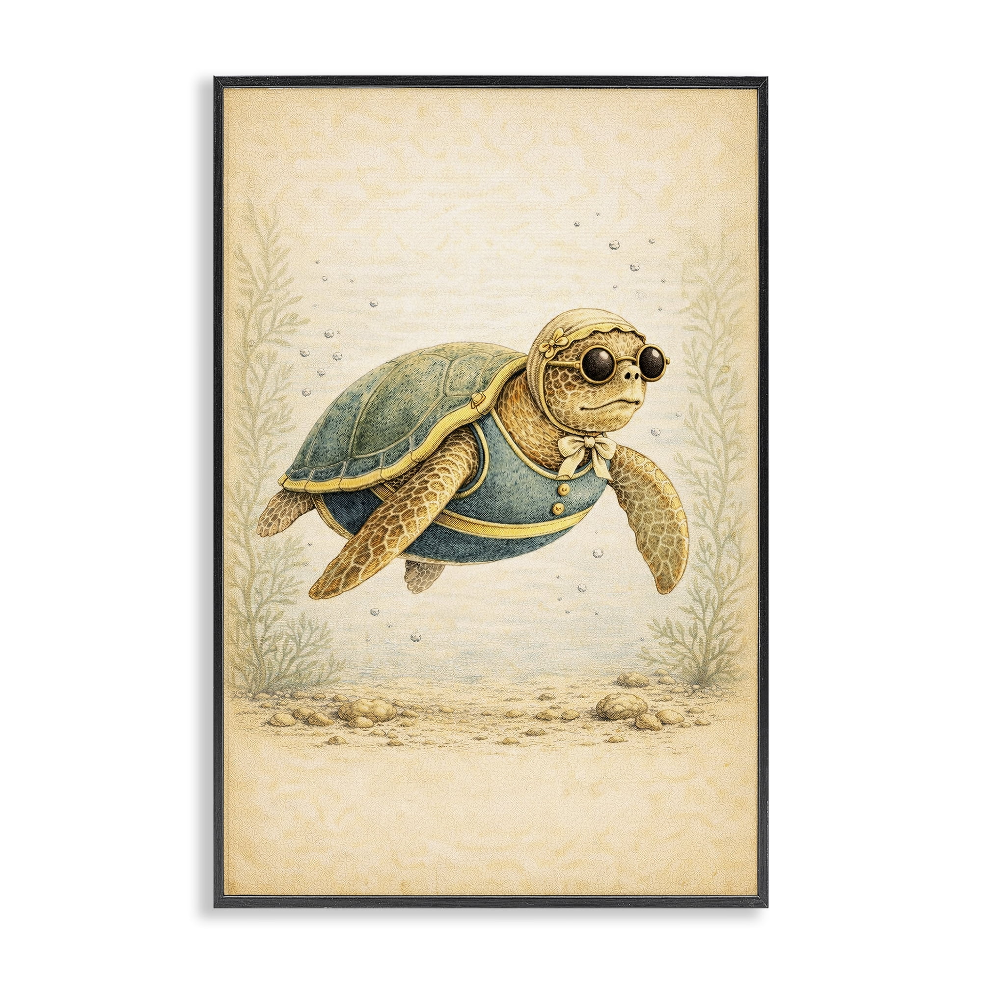 Stupell Industries Maritime Bathing Society Turtle Black Framed Giclee Art, design by Grotto Studios