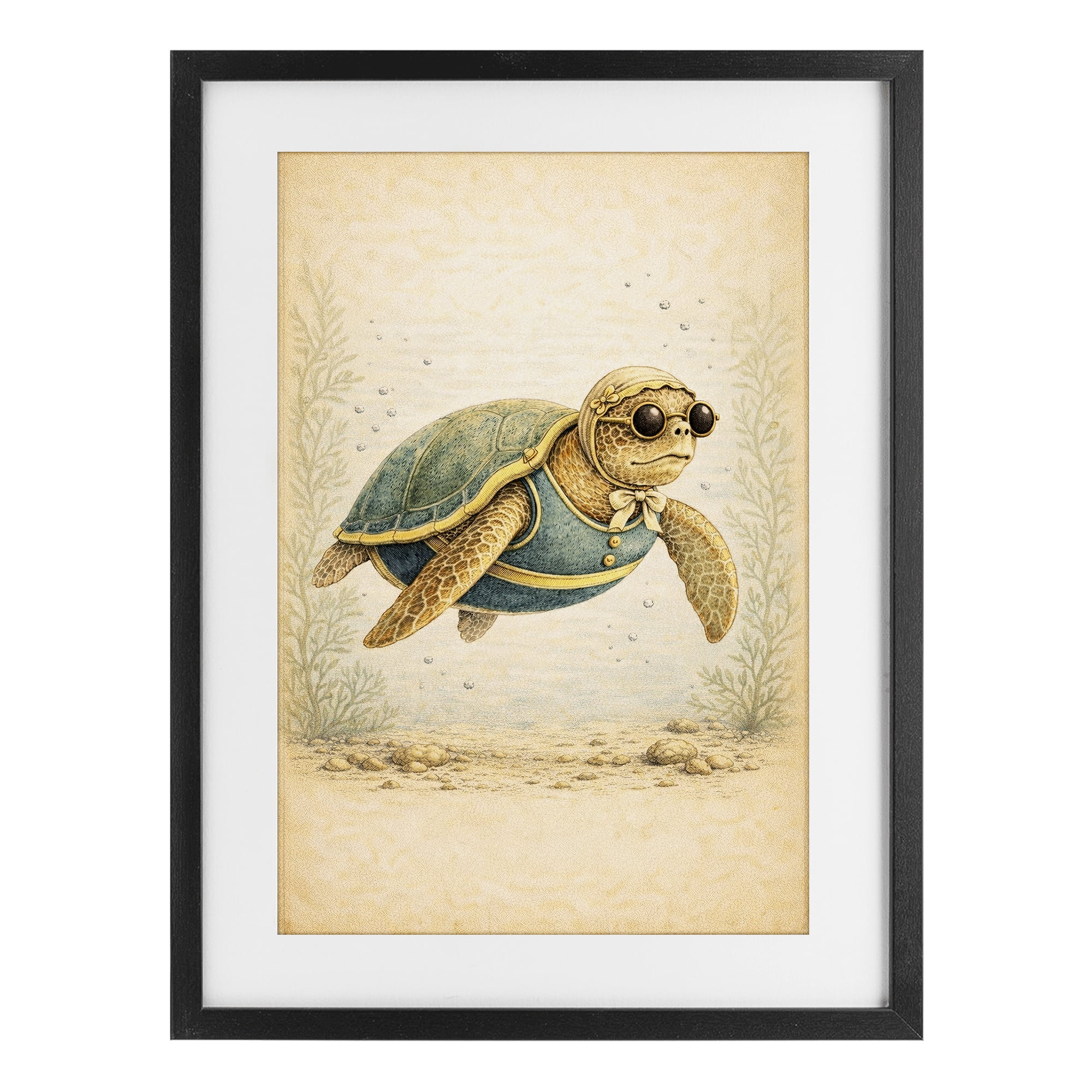 Stupell Industries Maritime Bathing Society Turtle Black Framed Print Under Glass, design by Grotto Studios
