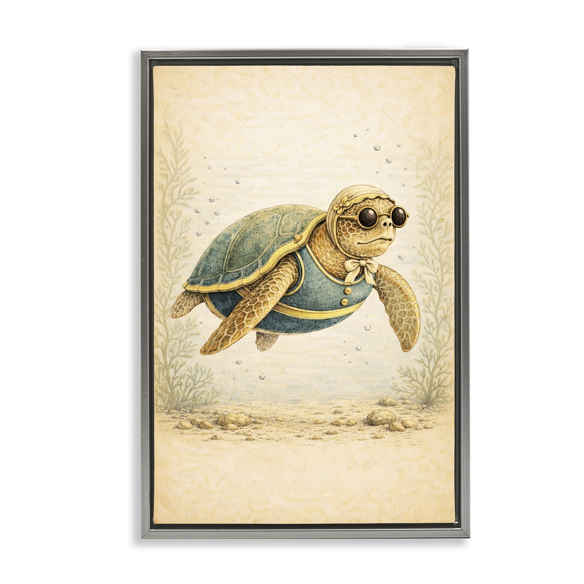 Stupell Industries Maritime Bathing Society Turtle Gray Framed Floater Canvas Wall Art, design by Grotto Studios
