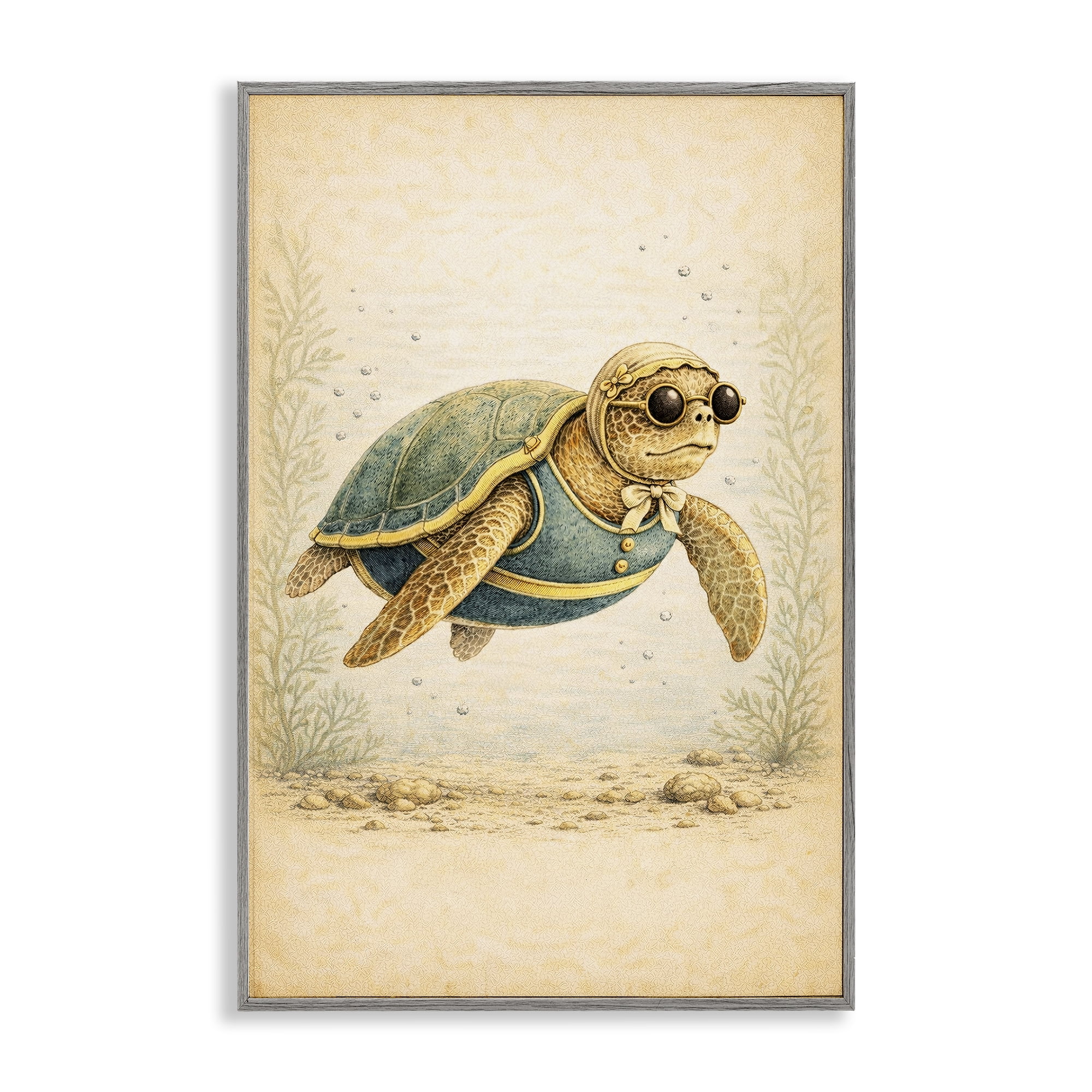 Stupell Industries Maritime Bathing Society Turtle Gray Framed Giclee Art, design by Grotto Studios