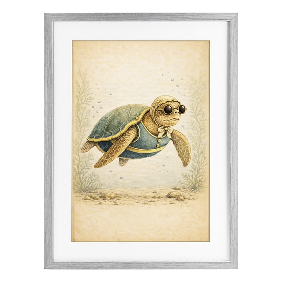 Stupell Industries Eclectic Maritime Bathing Society Turtle Gray Framed Print Under Glass, 17 x 23, by Grotto Studios