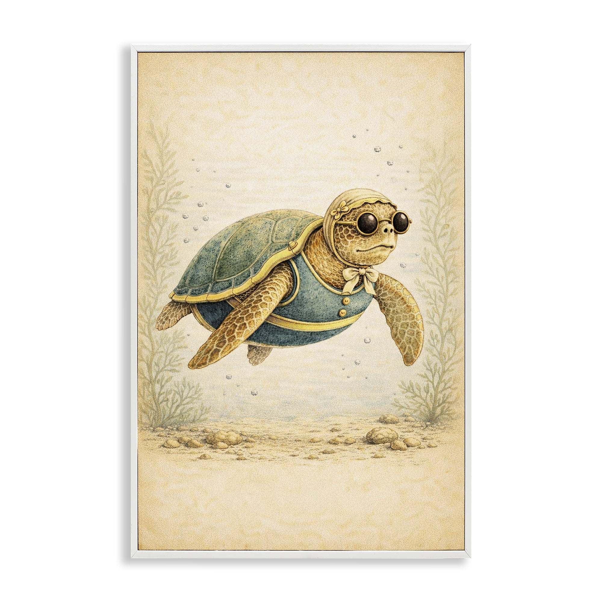 Stupell Industries Maritime Bathing Society Turtle White Framed Giclee Art, design by Grotto Studios