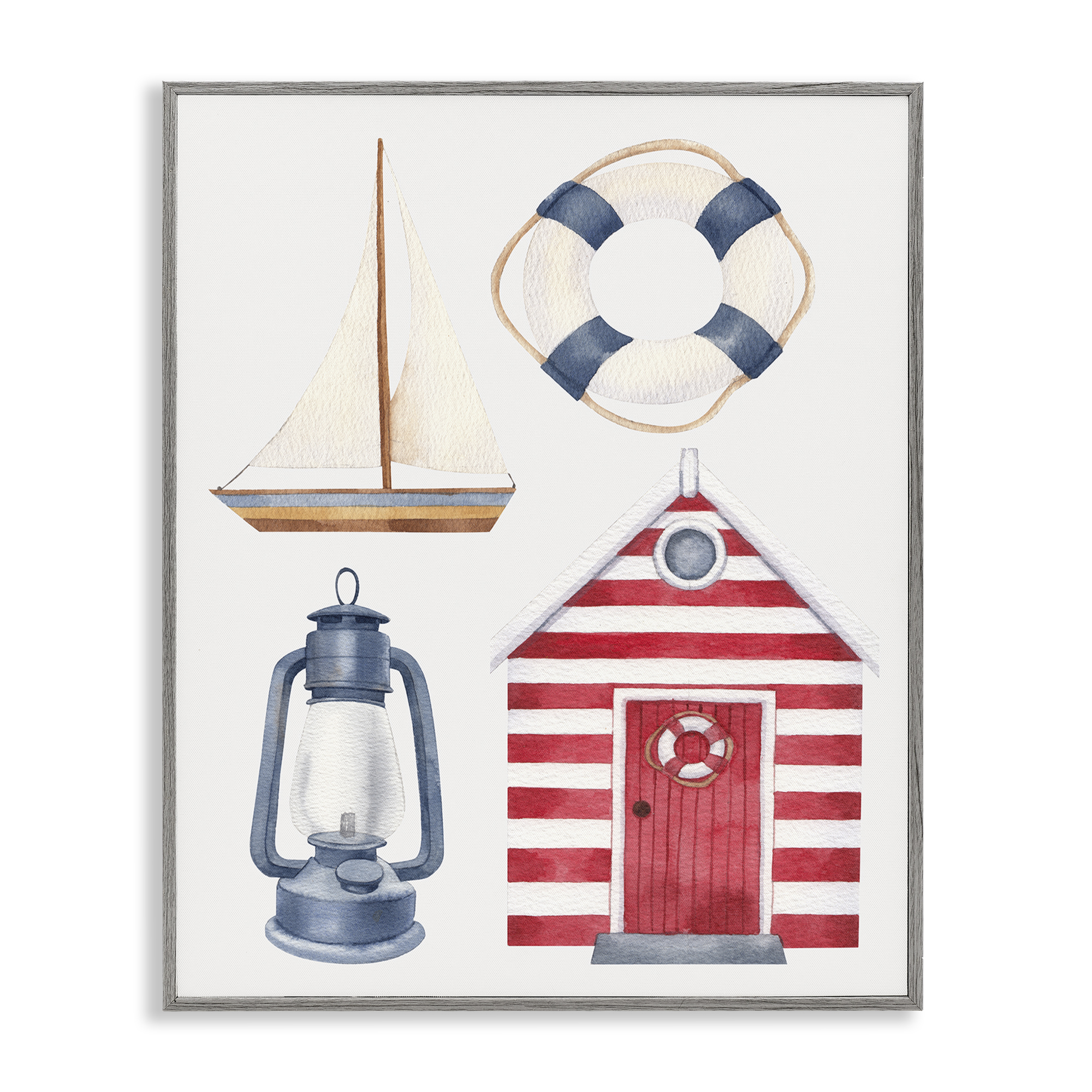 Stupell Industries Maritime Beach Items Nautical & Beach Painting Gray Framed Art Print Wall Art, 11 x 14
