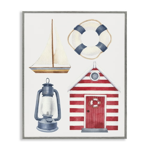 Stupell Industries Maritime Beach Items Nautical & Beach Painting Gray Framed Art Print Wall Art, 11 x 14