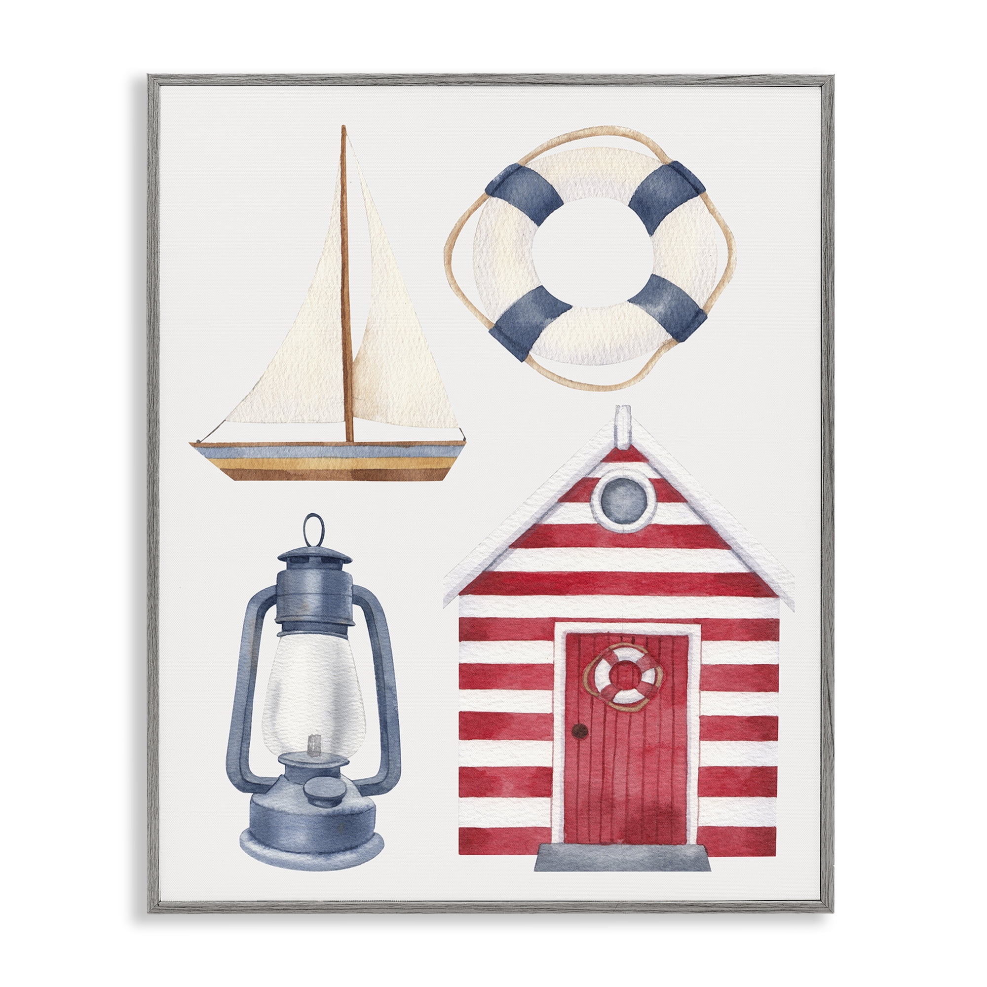 Stupell Industries Maritime Beach Items Nautical & Beach Painting Gray Framed Art Print Wall Art, 16 x 20
