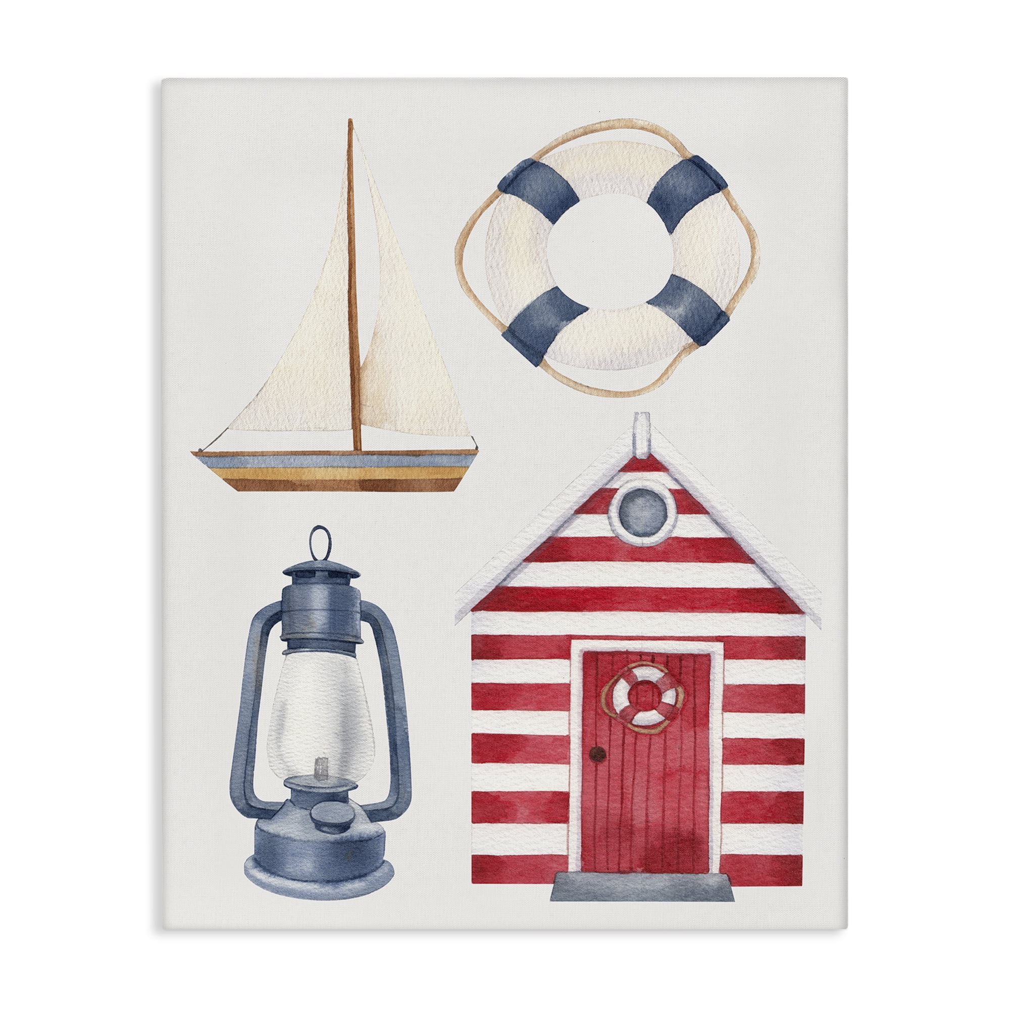 Stupell Industries Maritime Beach Items Nautical & Beach Painting Wrapped Canvas Art Print Wall Art, 24 x 30
