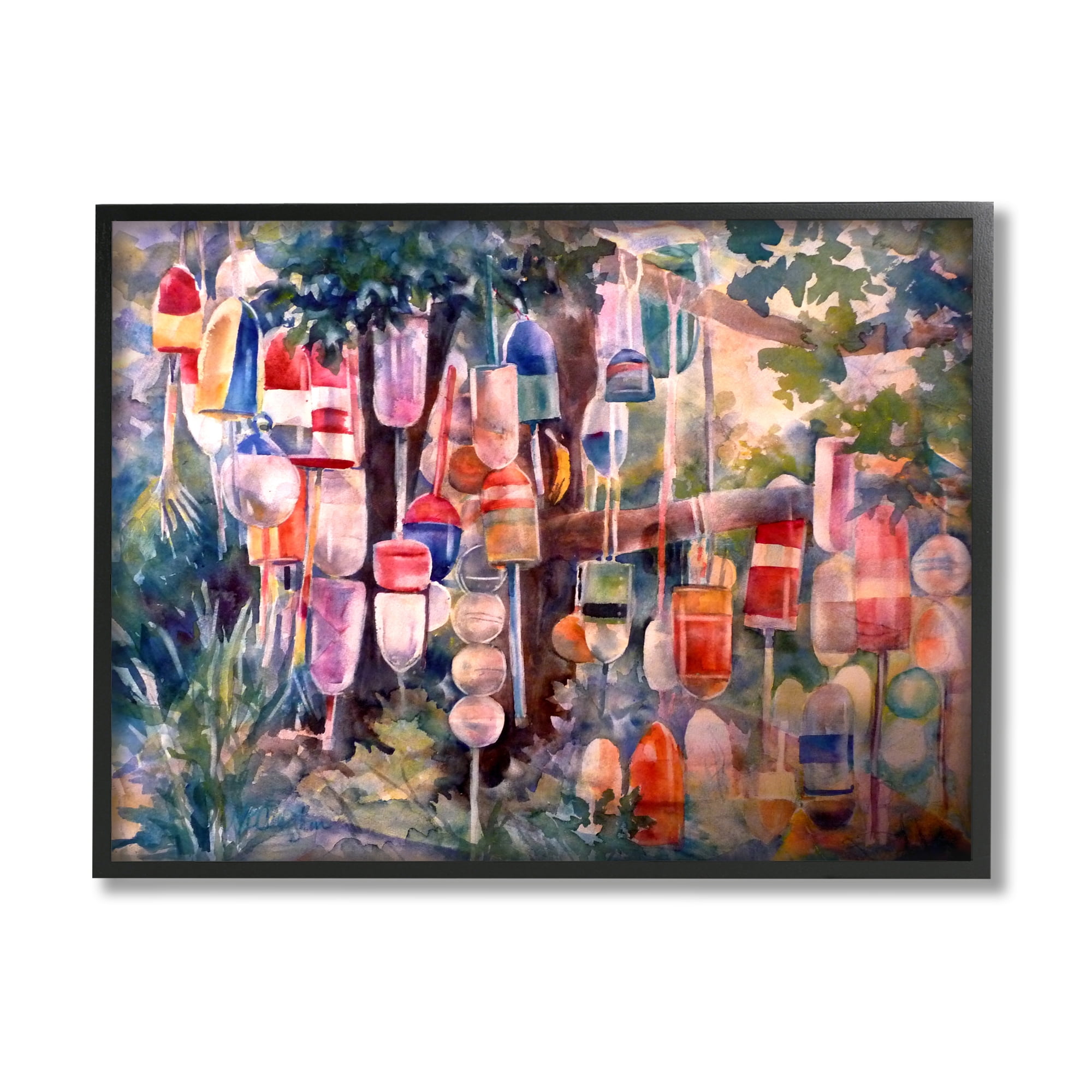 Colorful Maritime Buoys Nature Painting in Black Frame, 14 x 11