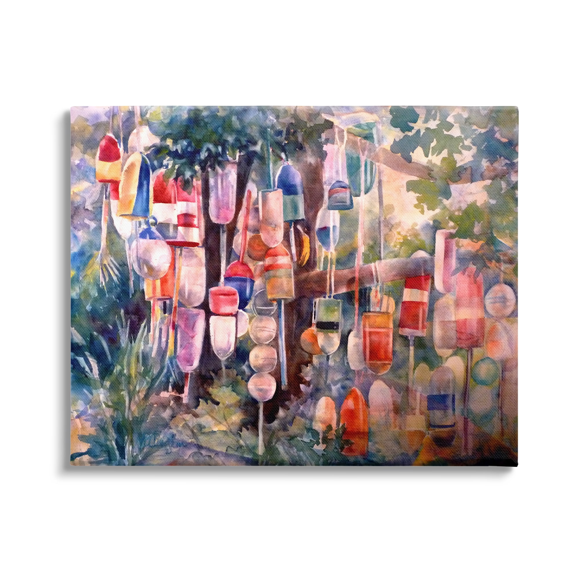 Stupell Industries Maritime Buoys on Tree Nature Painting Gallery Wrapped Canvas Print Wall Art, 48 x 36