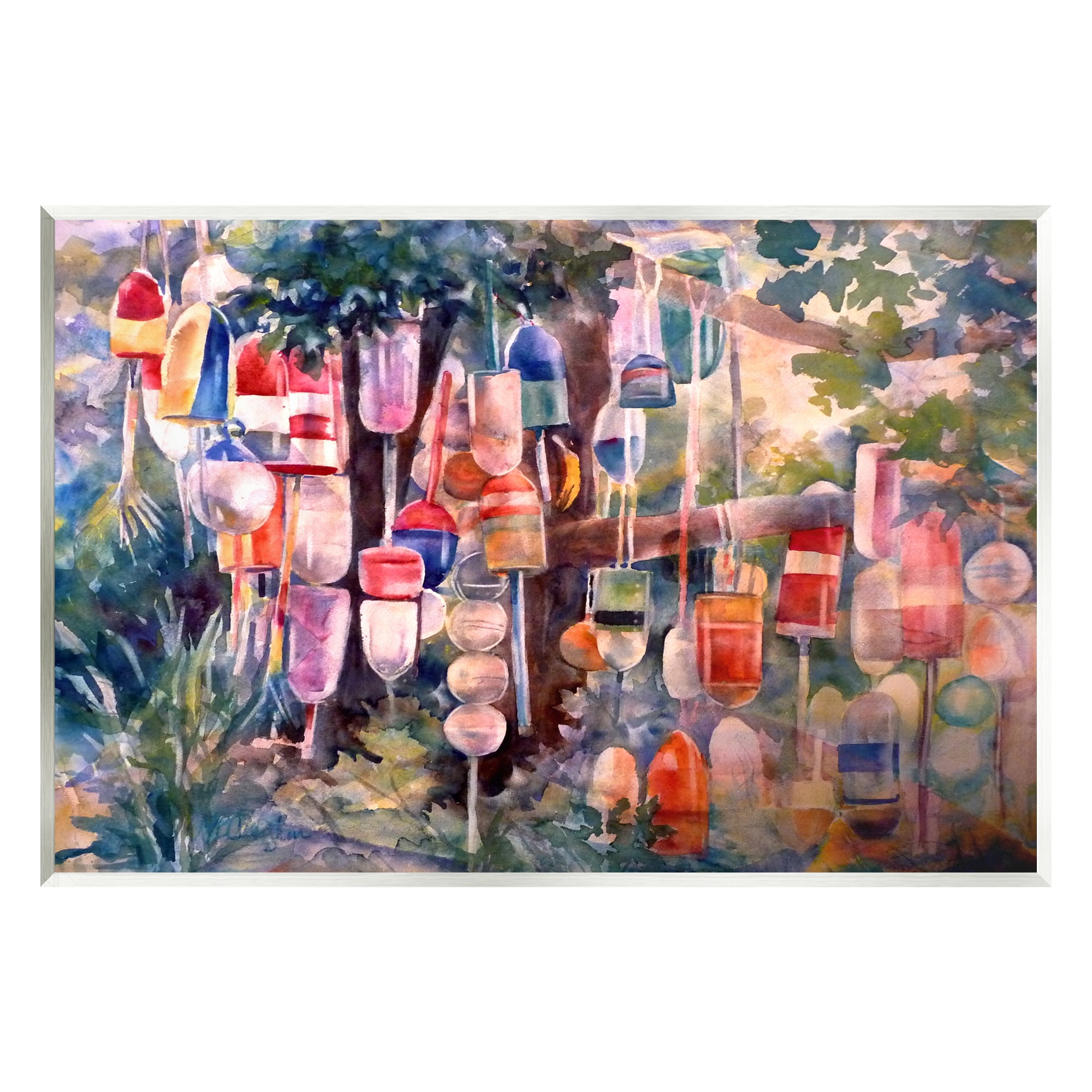 Stupell Industries Maritime Buoys on Tree Nature Painting Unframed Art Print Wall Art, 15 x 10