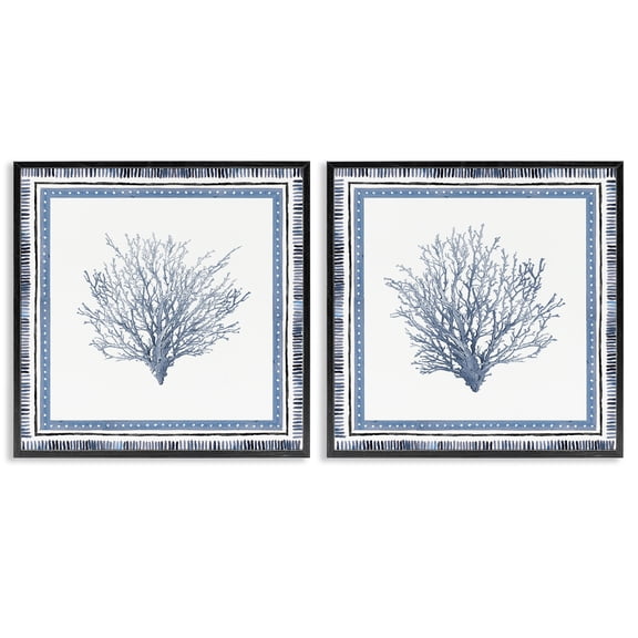 Stupell Industries Maritime Coral Tendrils Animals Painting Black Framed Art Print Wall Art, 12 x 12, Set of 2
