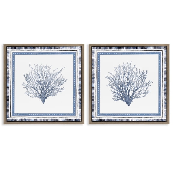 Stupell Industries Maritime Coral Tendrils Animals Painting Brown Floater Framed Canvas Art Print Wall Art, 18 x 18, Set of 2