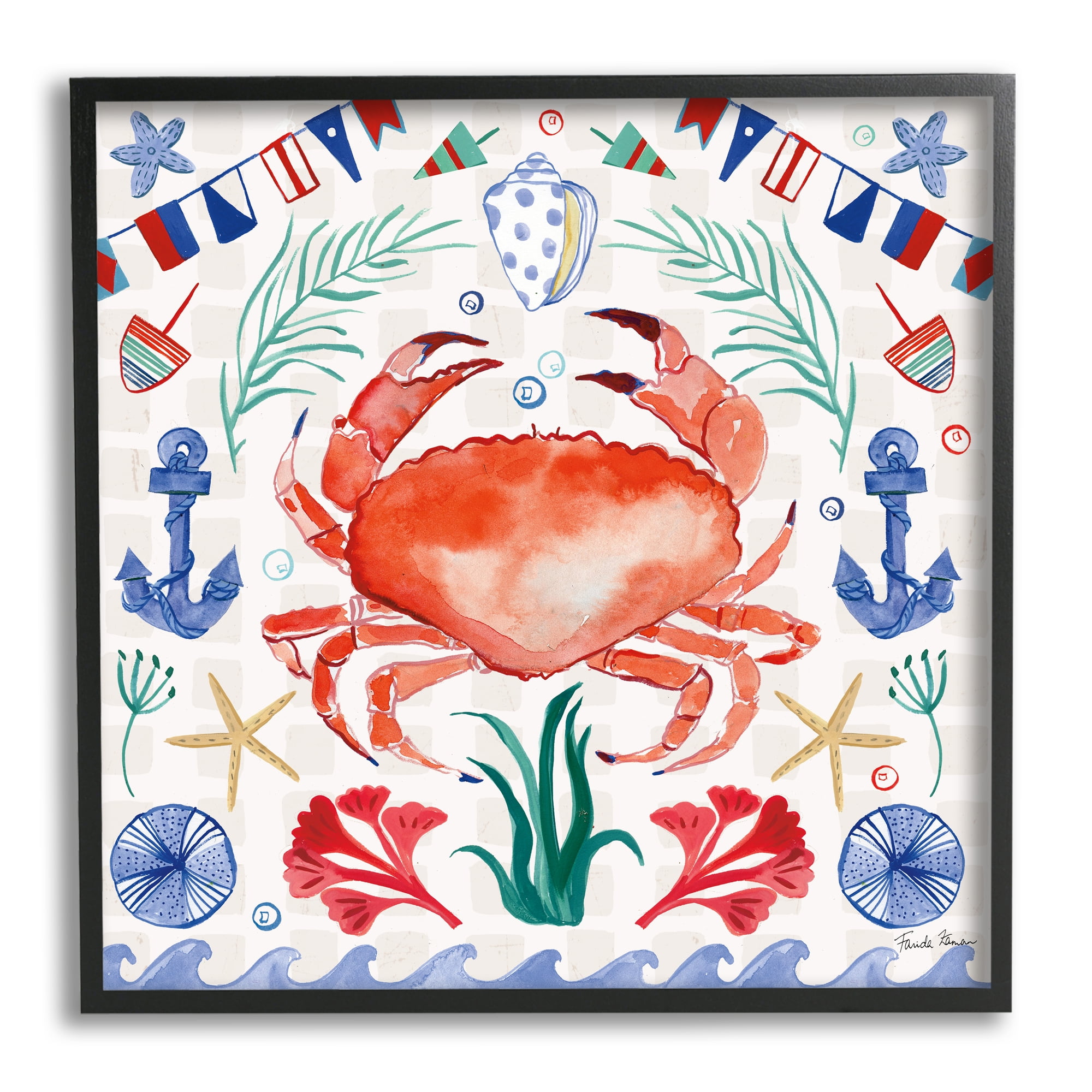Stupell Industries Maritime Crab Pattern Animals & Insects Painting Black Framed Art Print Wall Art, 12 x 12
