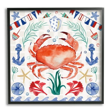 Stupell Industries Maritime Crab Pattern Animals & Insects Painting Black Framed Art Print Wall Art, 12 x 12