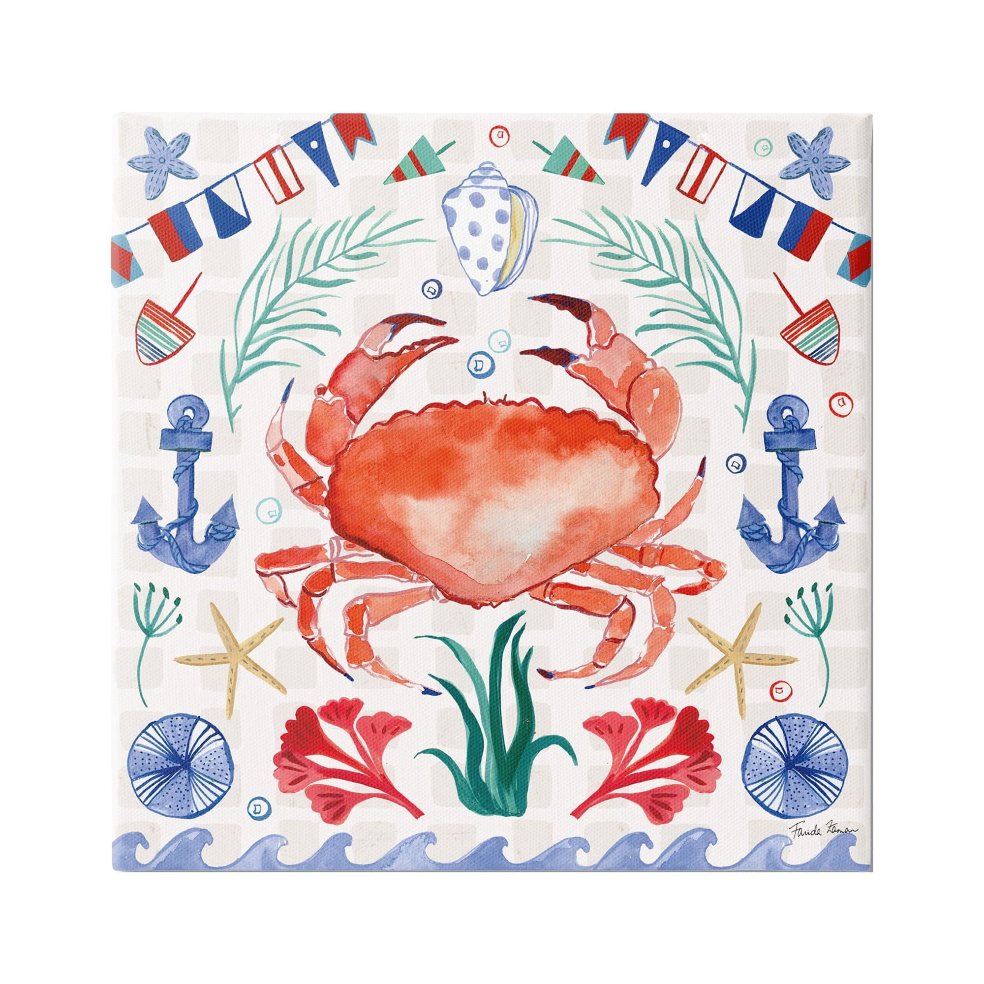 Stupell Industries Maritime Crab Pattern Animals & Insects Painting Gallery Wrapped Canvas Print Wall Art, 17 x 17