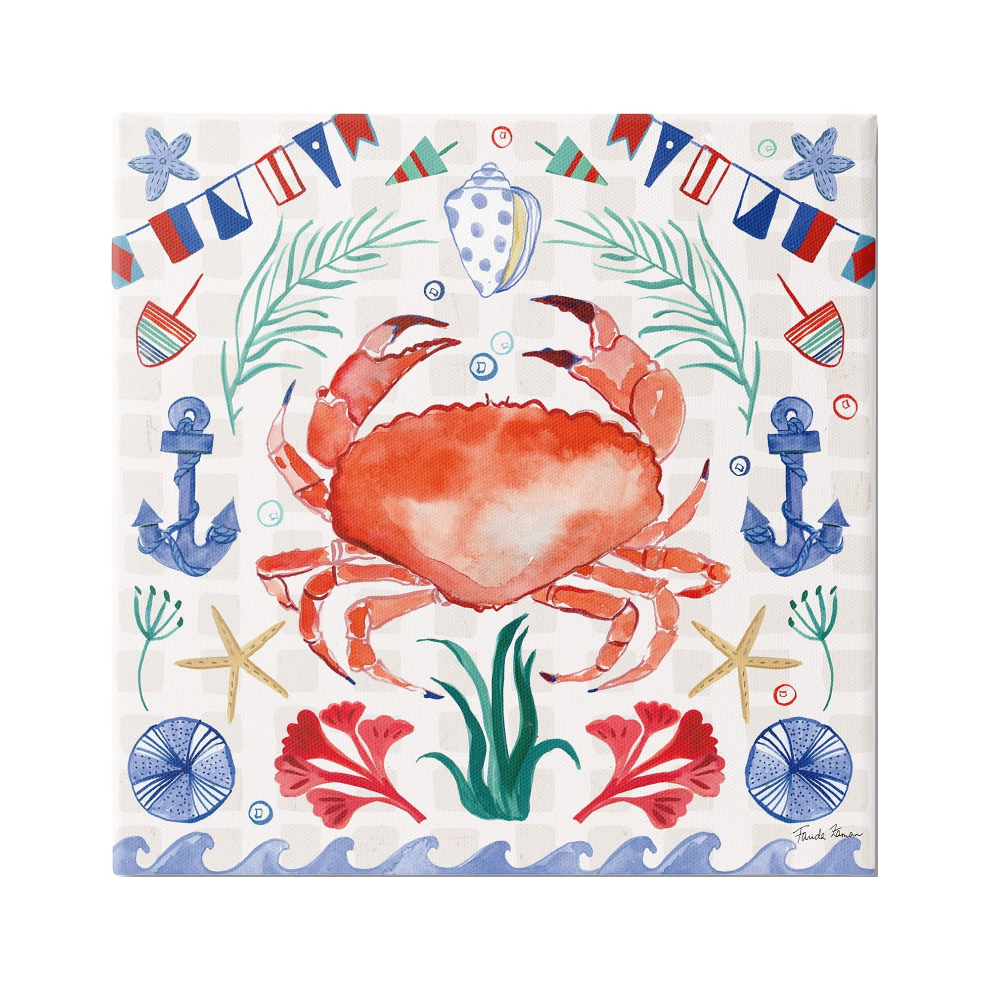 Stupell Industries Maritime Crab Pattern Animals & Insects Painting Gallery Wrapped Canvas Print Wall Art, 30 x 30