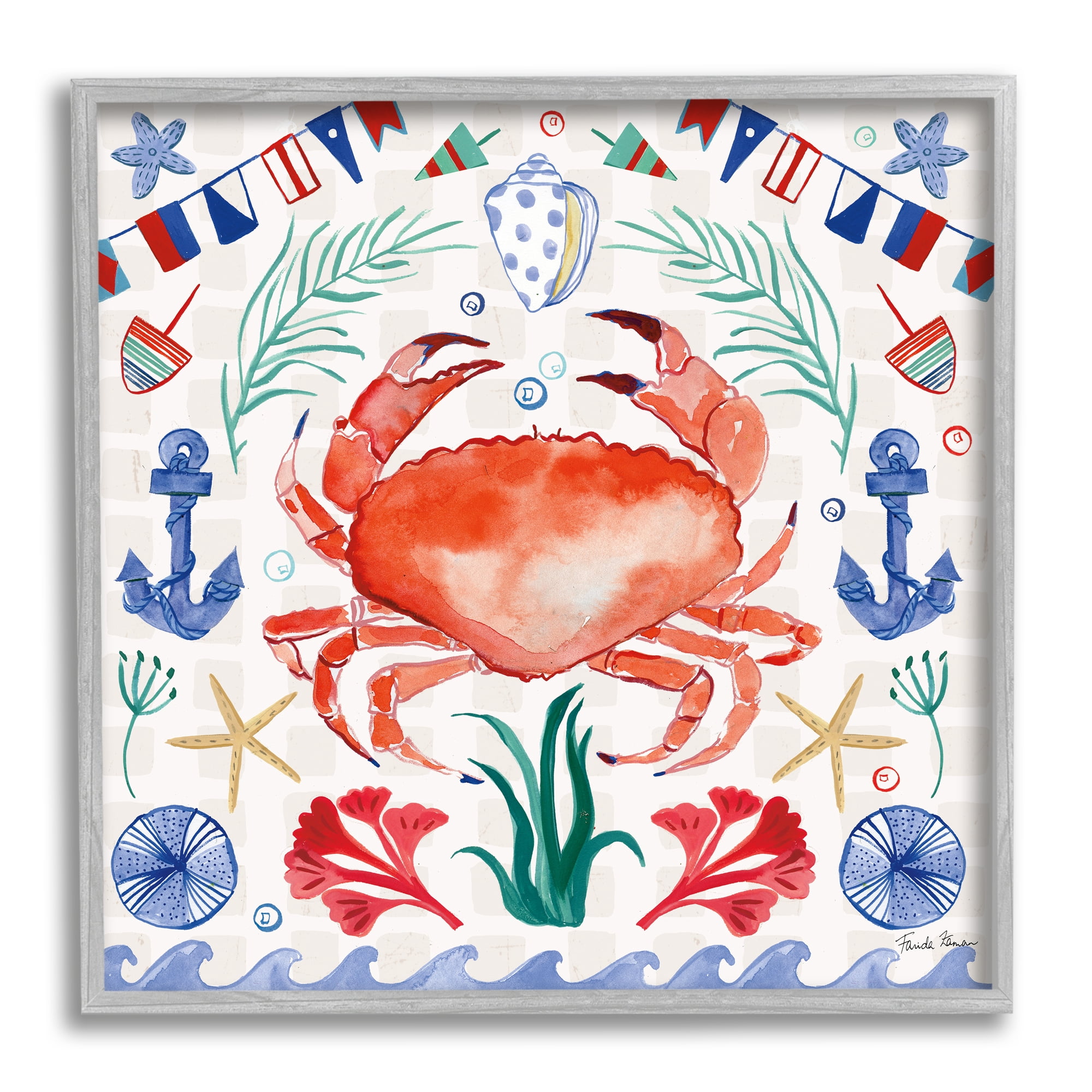 Stupell Industries Maritime Crab Pattern Animals & Insects Painting Gray Framed Art Print Wall Art, 24 x 24