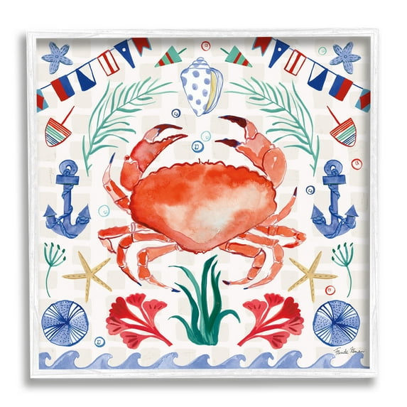 Stupell Industries Maritime Crab Pattern Animals & Insects Painting White Framed Art Print Wall Art, 12 x 12