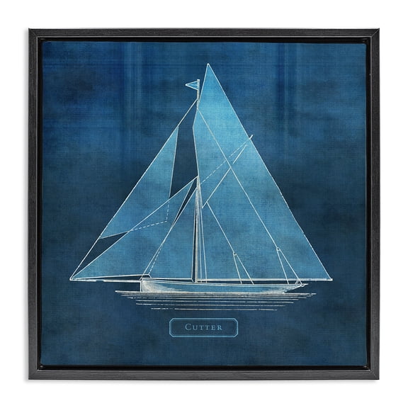 Stupell Industries Maritime Cutter Sailboat Transportation Painting Black Floater Framed Canvas Art Print Wall Art, 25 x 25