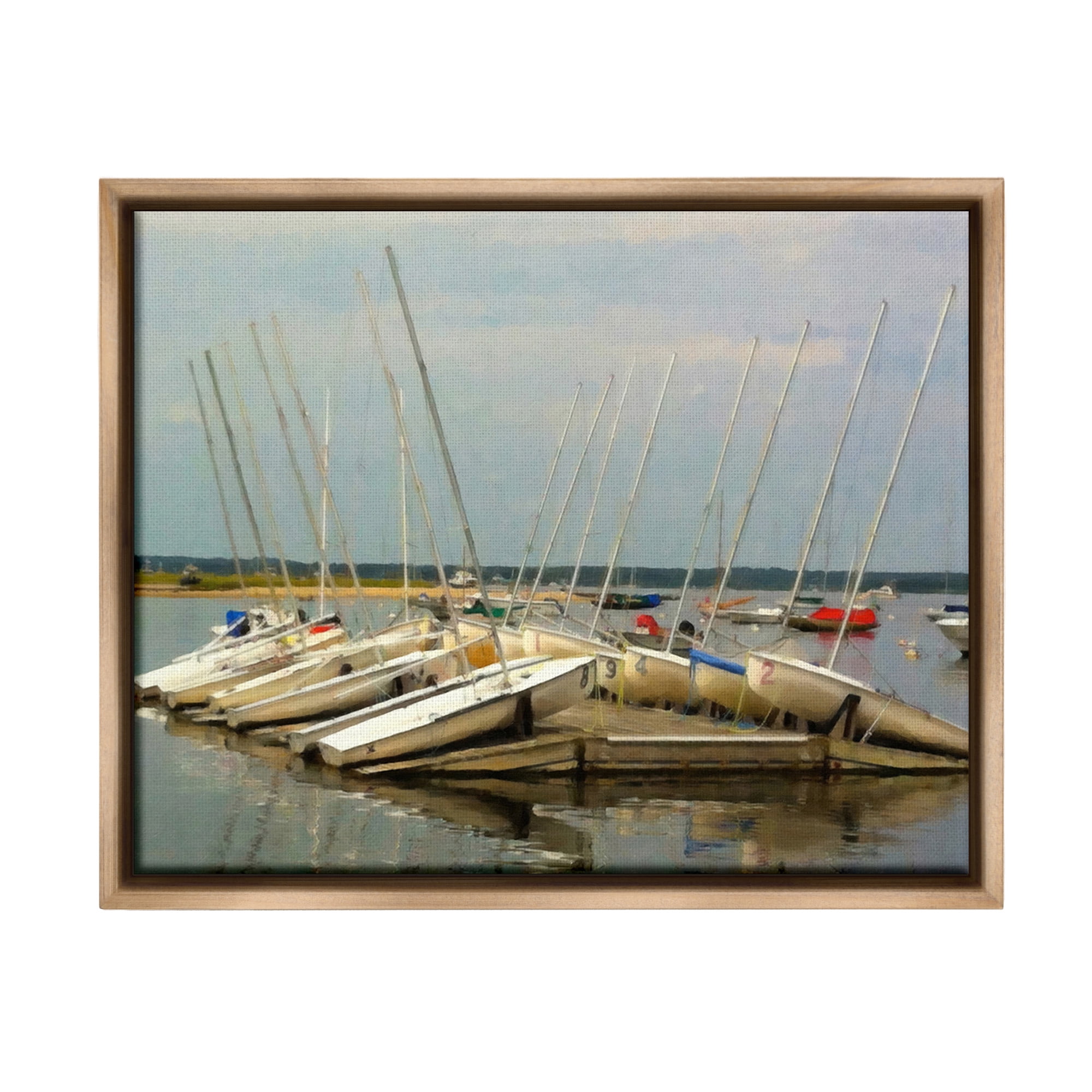 Stupell Industries Maritime Docked Boats Transportation Painting Brown Floater Framed Canvas Art Print Wall Art, 21 x 17
