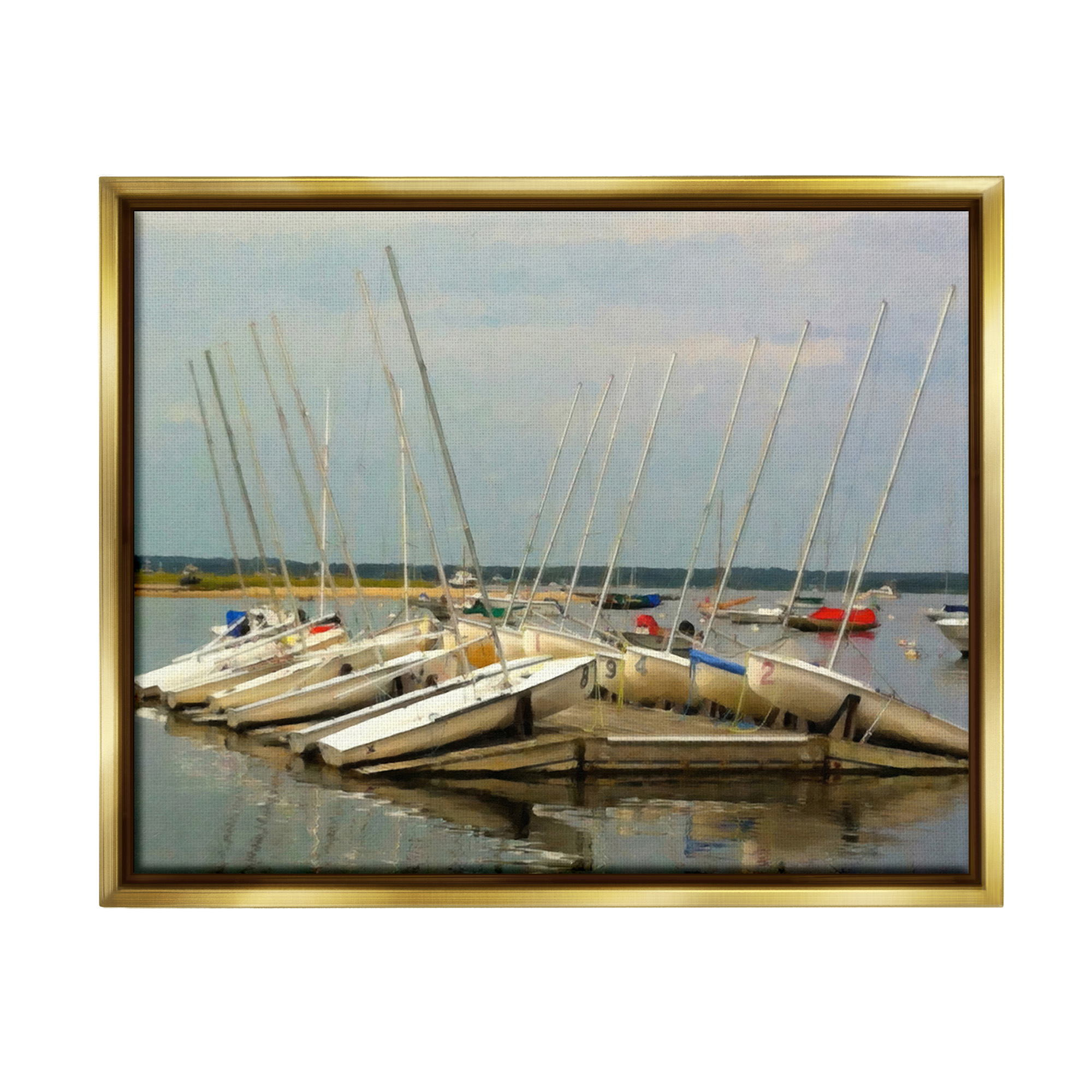 Stupell Industries Maritime Docked Boats Transportation Painting Gold Floater Framed Canvas Art Print Wall Art, 31 x 25