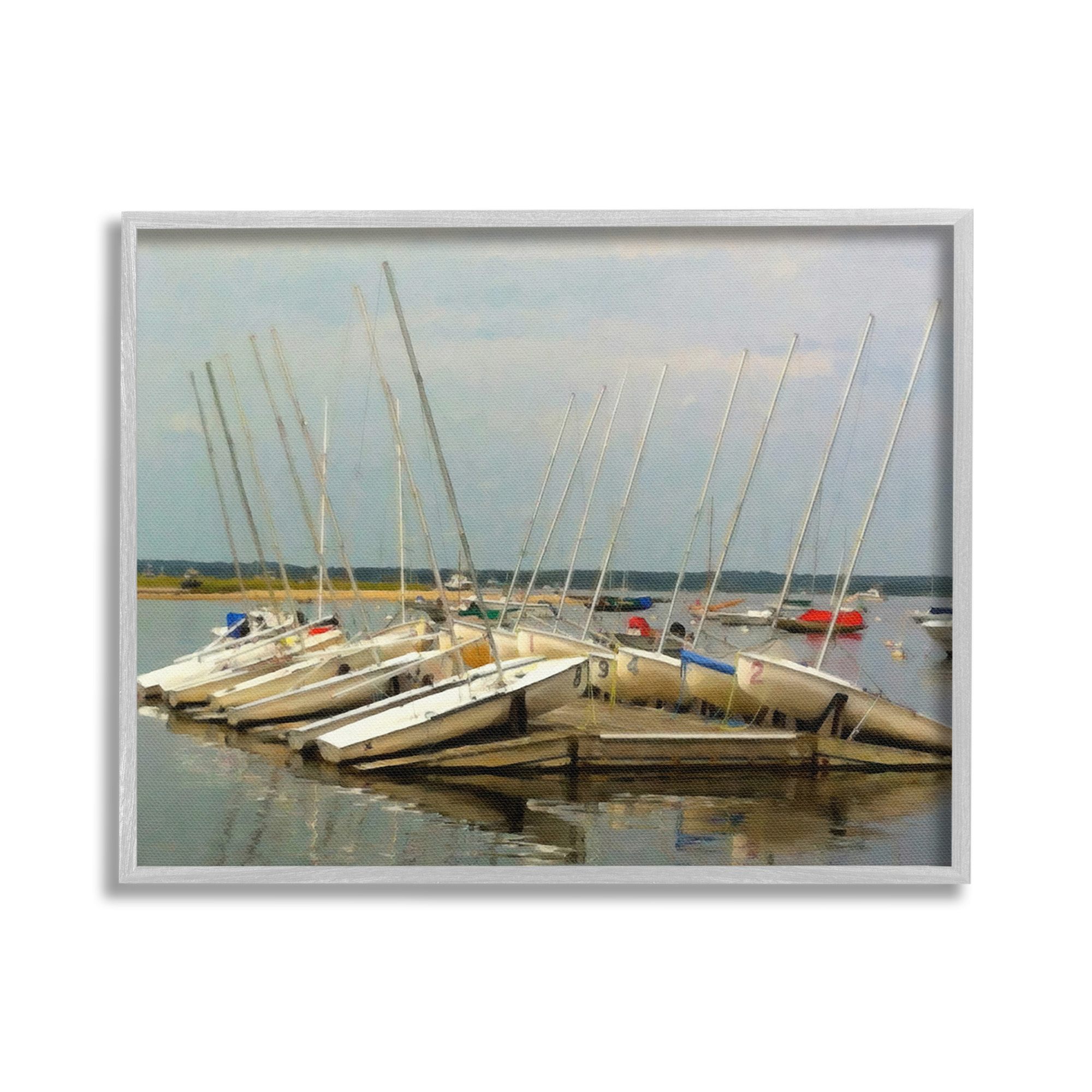 Stupell Industries Maritime Docked Boats Transportation Painting Gray Framed Art Print Wall Art, 20 x 16