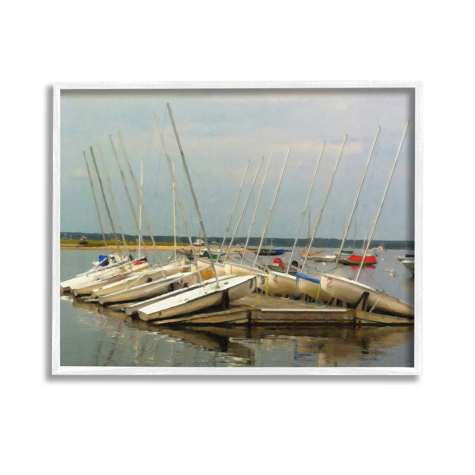 Stupell Industries Maritime Docked Boats Transportation Painting White Framed Art Print Wall Art, 14 x 11