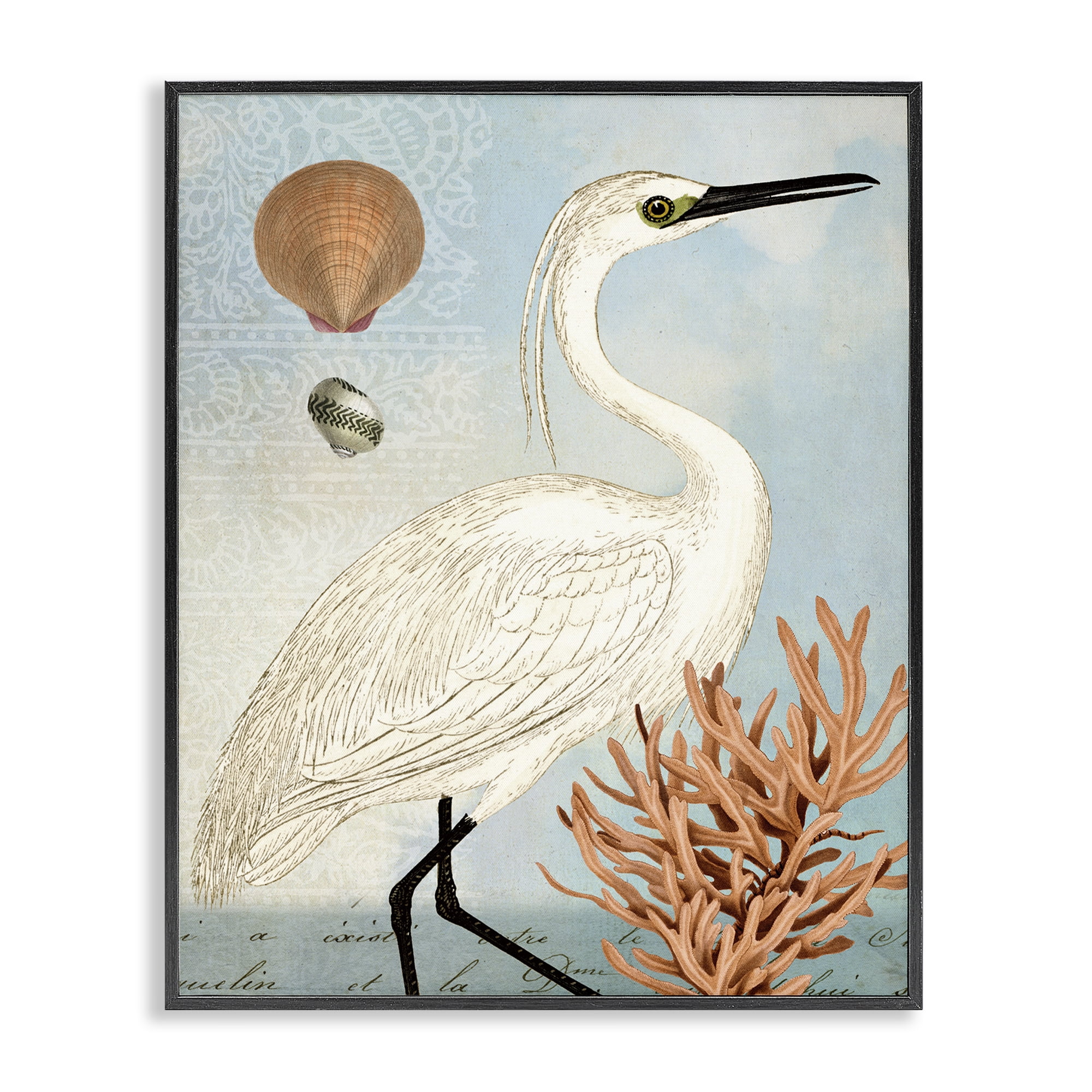 Stupell Industries Maritime Egret & Coral Animals & Insects Painting Black Framed Art Print Wall Art, 16 x 20
