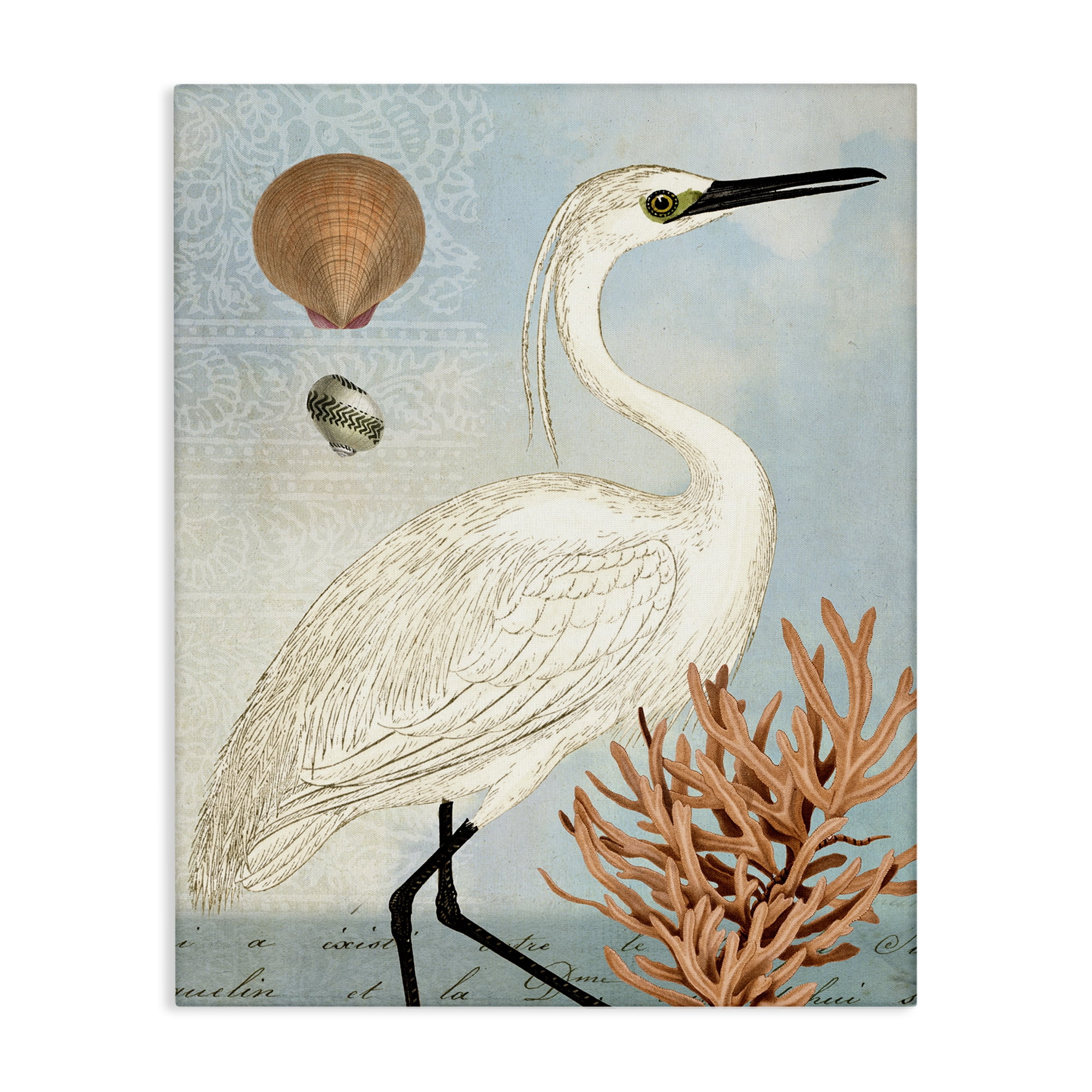 Stupell Industries Maritime Egret & Coral Animals & Insects Painting Gallery Wrapped Canvas Art Print Wall Art, 36 x 48