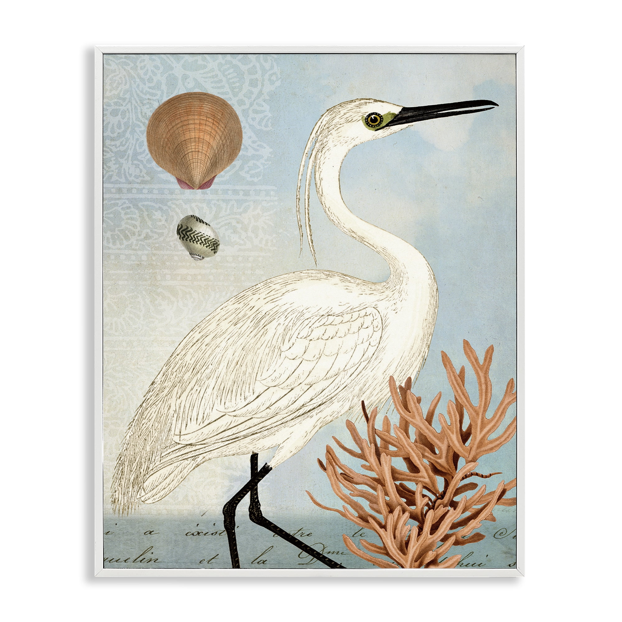 Stupell Industries Maritime Egret & Coral Animals & Insects Painting White Framed Art Print Wall Art, 11 x 14