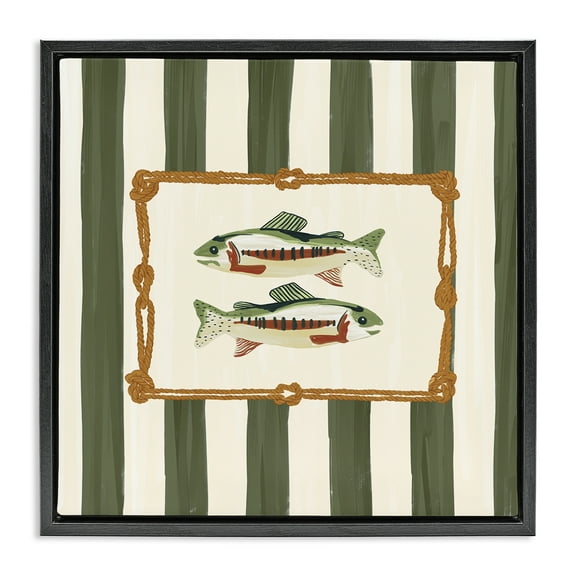 Stupell Industries Maritime Fish with Rope Border Black Framed Floater Canvas Wall Art design by Veronica Lara, 25 x 25