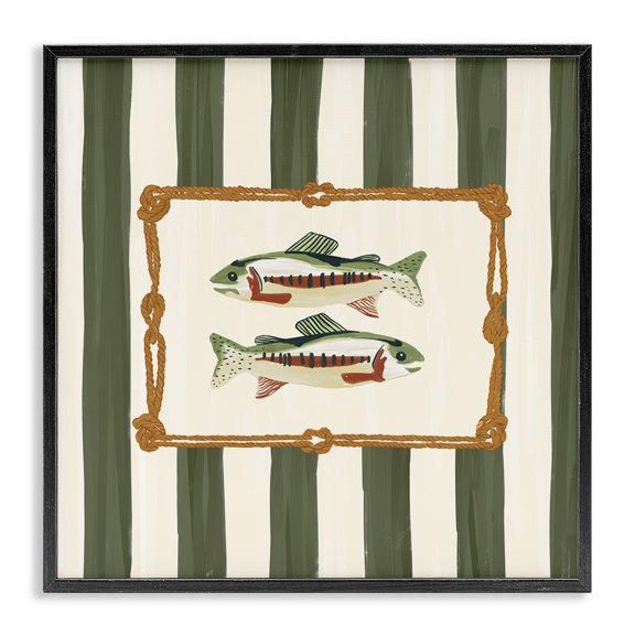 Stupell Industries Maritime Fish with Rope Border Black Framed Giclee Art design by Veronica Lara, 12 x 12