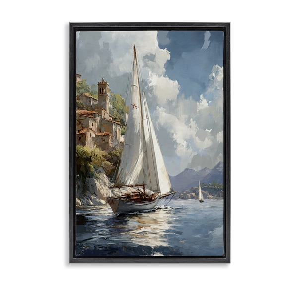 Stupell Industries Maritime Harbor Sailboat Transportation Painting Black Floater Framed Canvas Art Print Wall Art, 17 x 25