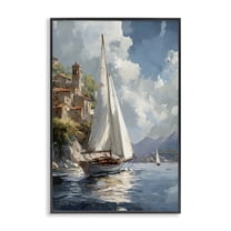 Stupell Industries Maritime Harbor Sailboat Transportation Painting Black Framed Art Print Wall Art, 12 x 18