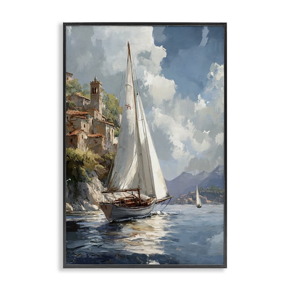 Stupell Industries Maritime Harbor Sailboat Transportation Painting Black Framed Art Print Wall Art, 12 x 18