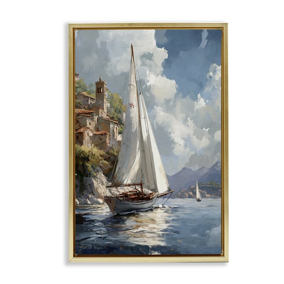 Stupell Industries Maritime Harbor Sailboat Transportation Painting Gold Floater Framed Canvas Art Print Wall Art, 21 x 31