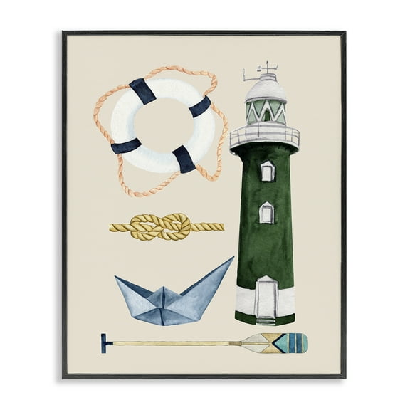 Stupell Industries Maritime Nautical Items Nautical & Beach Painting Black Framed Art Print Wall Art, 11 x 14