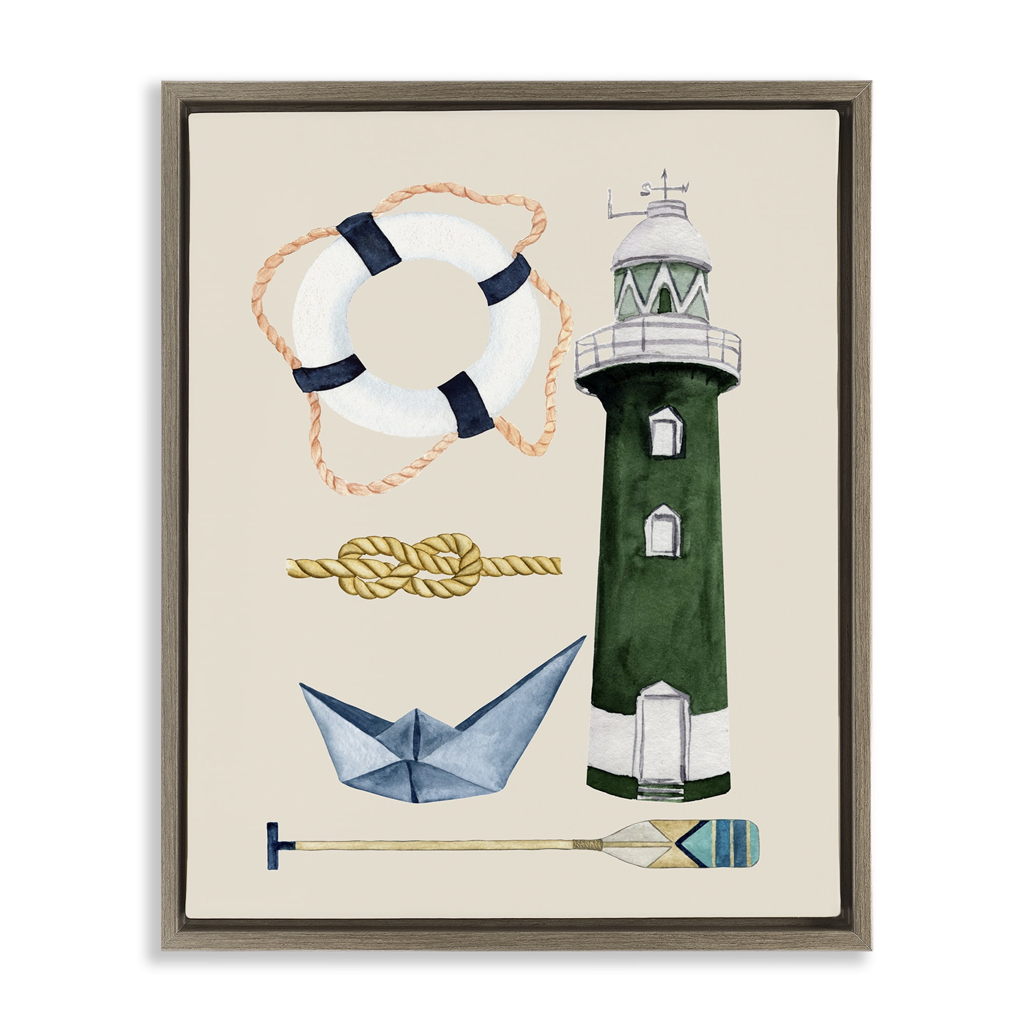 Stupell Industries Maritime Nautical Items Nautical & Beach Painting Brown Floater Framed Canvas Art Print Wall Art, 25 x 31
