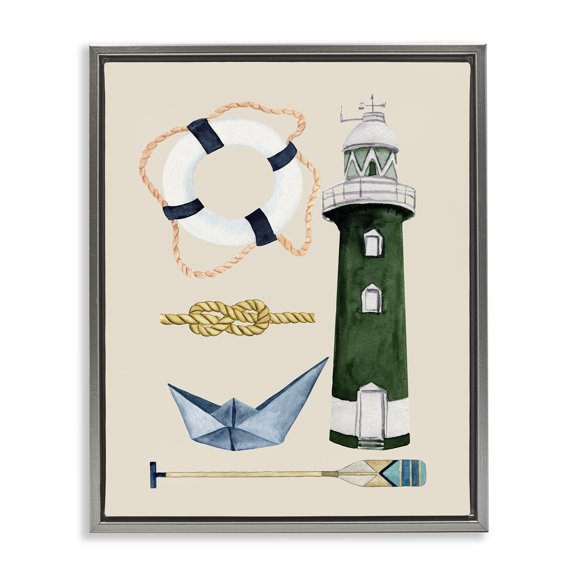 Stupell Industries Maritime Nautical Items Nautical & Beach Painting Gray Floater Framed Canvas Art Print Wall Art, 25 x 31