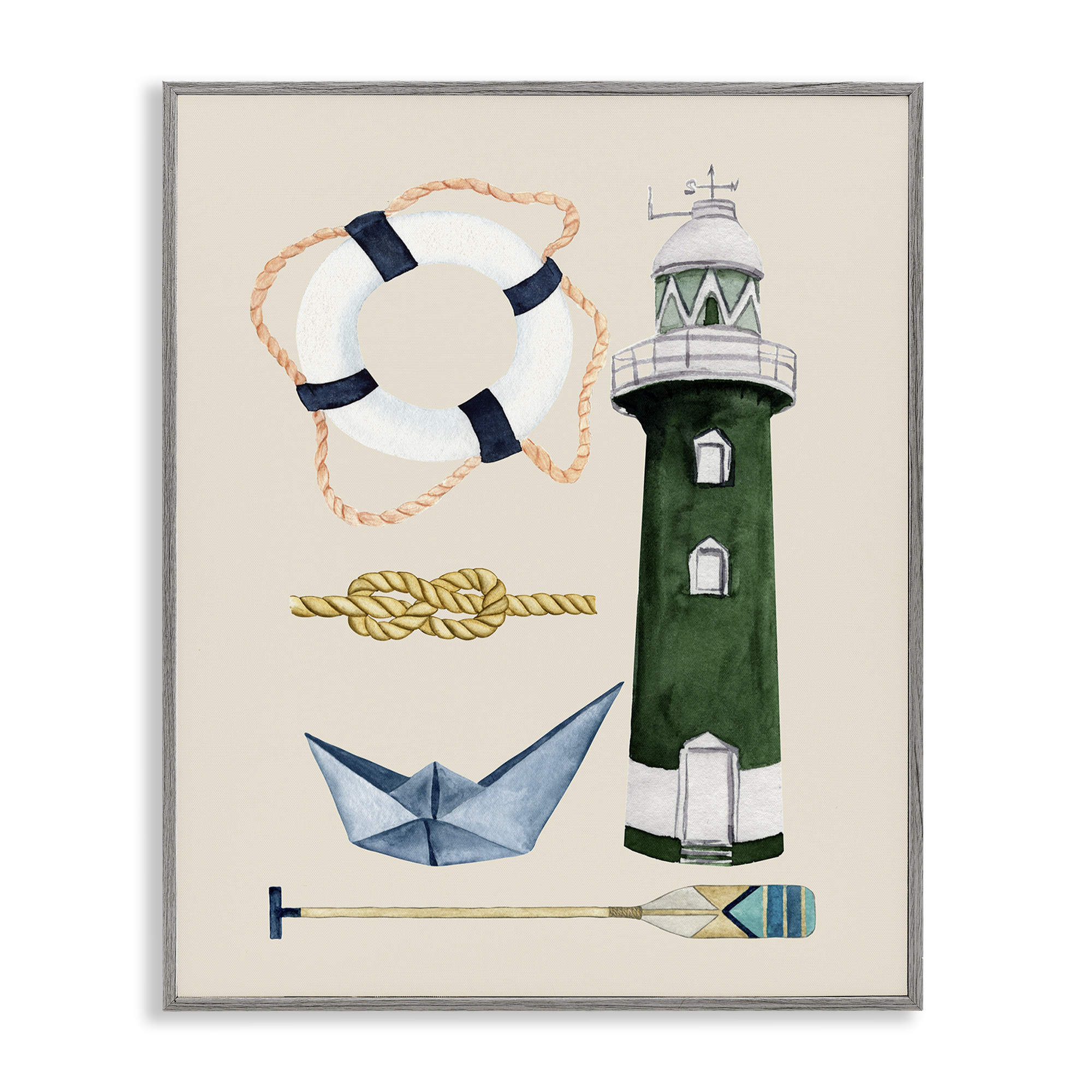 Stupell Industries Maritime Nautical Items Nautical & Beach Painting Gray Framed Art Print Wall Art, 11 x 14