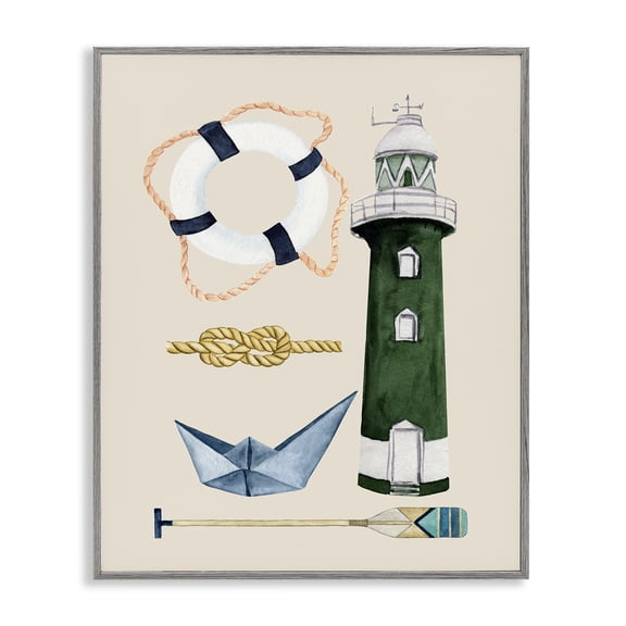 Stupell Industries Maritime Nautical Items Nautical & Beach Painting Gray Framed Art Print Wall Art, 16 x 20