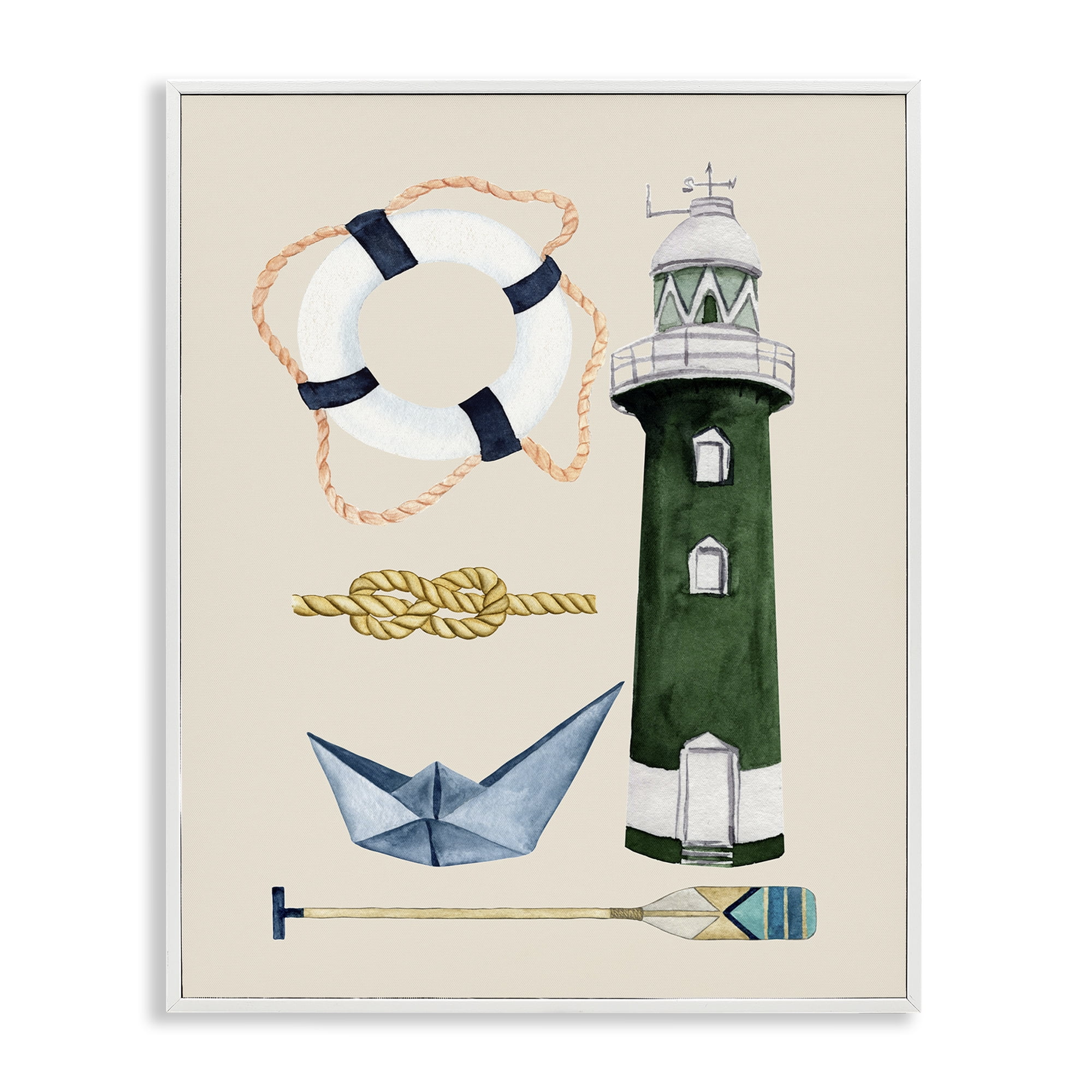 Stupell Industries Maritime Nautical Items Nautical & Beach Painting White Framed Art Print Wall Art, 16 x 20
