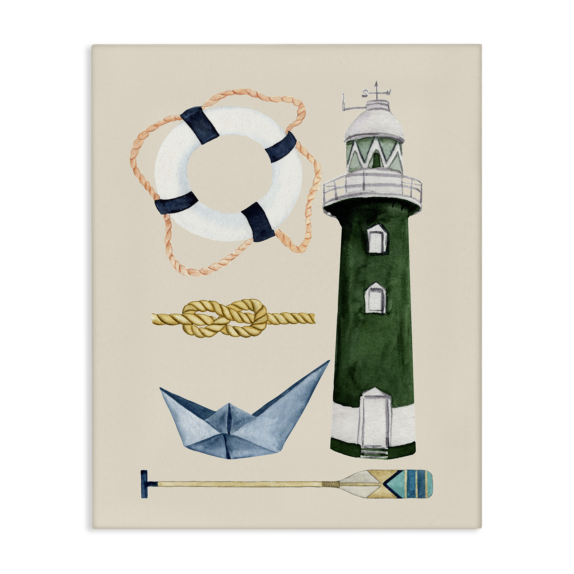 Stupell Industries Maritime Nautical Items Nautical & Beach Painting Wrapped Canvas Art Print Wall Art, 30 x 40