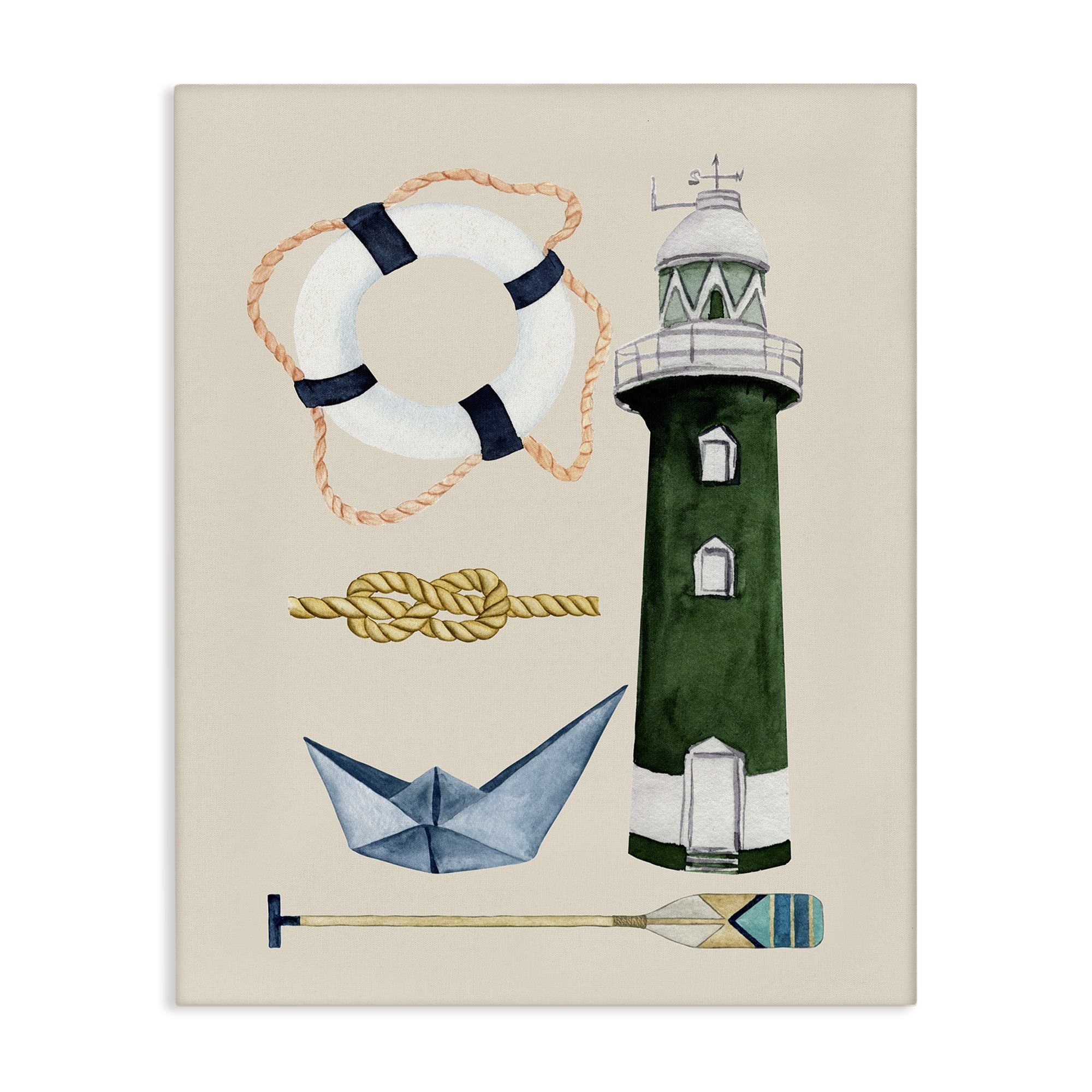 Stupell Industries Maritime Nautical Items Nautical & Beach Painting Wrapped Canvas Art Print Wall Art, 36 x 48