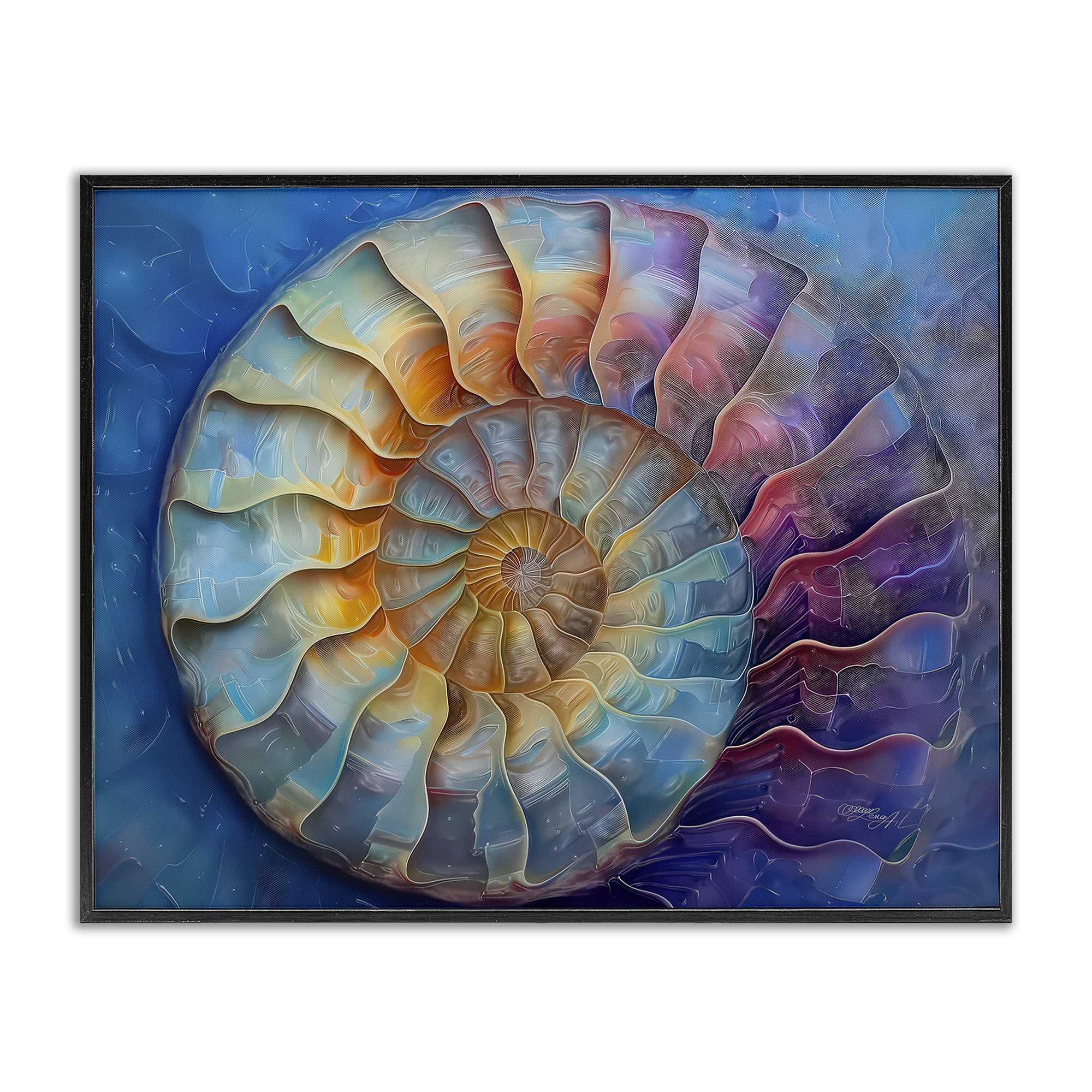 Stupell Industries Maritime Nautilus Spiral Animals Painting Black Framed Art Print Wall Art, 20 x 16