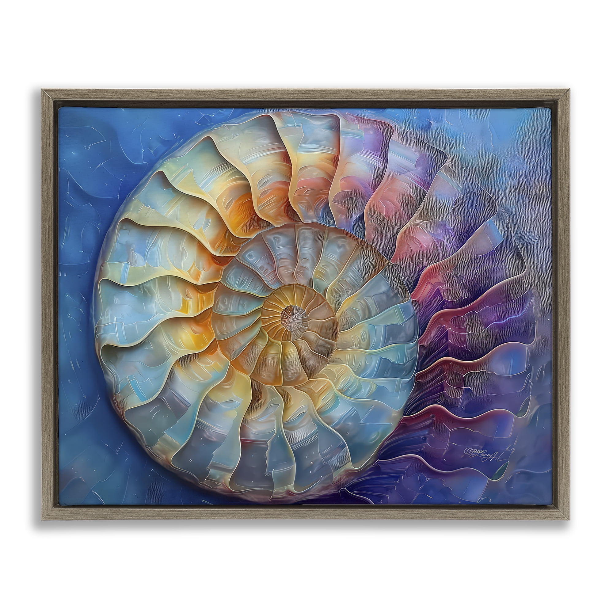 Stupell Industries Maritime Nautilus Spiral Animals Painting Brown Floater Framed Canvas Art Print Wall Art, 21 x 17