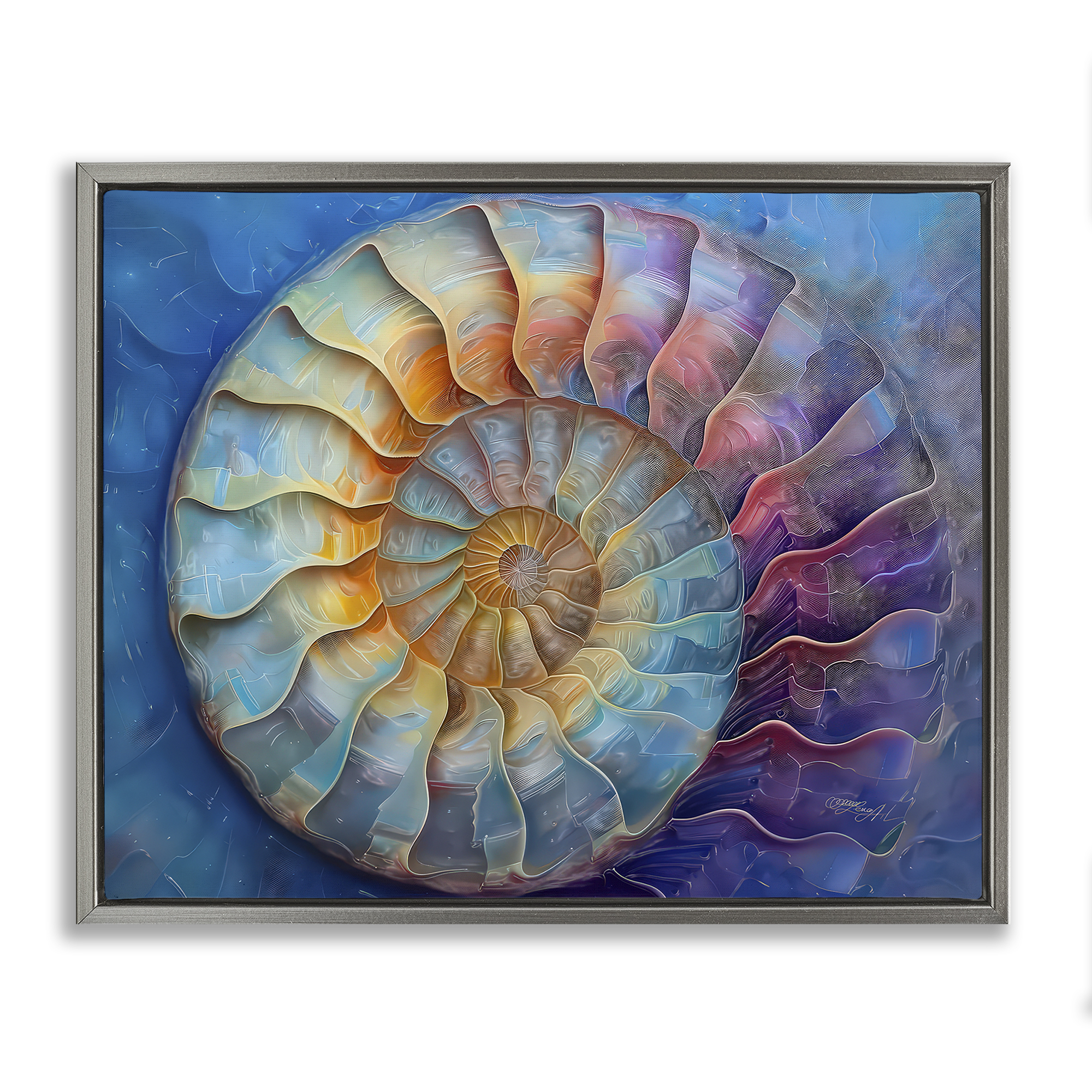 Stupell Industries Maritime Nautilus Spiral Animals Painting Gray Floater Framed Canvas Art Print Wall Art, 31 x 25
