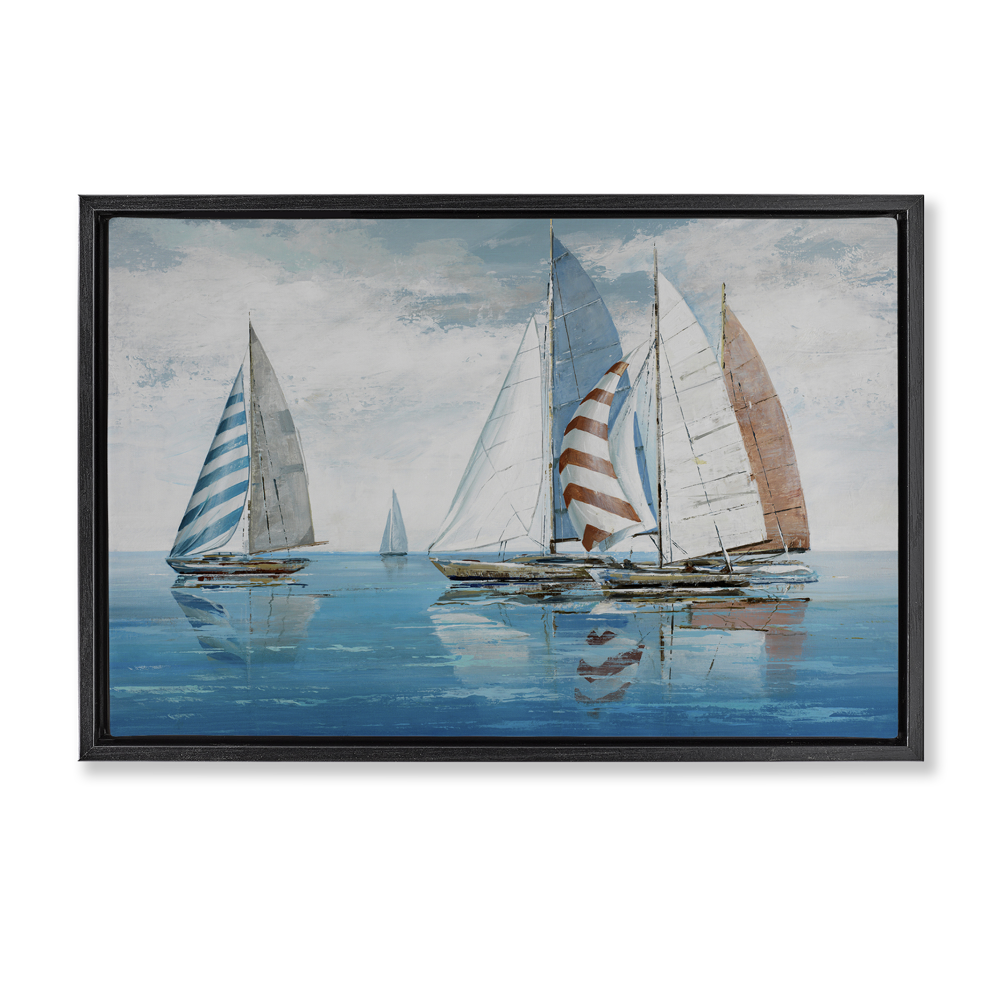 Stupell Industries Maritime Ocean Yachts Nautical & Beach Painting Black Floater Framed Canvas Art Print Wall Art, 25 x 17