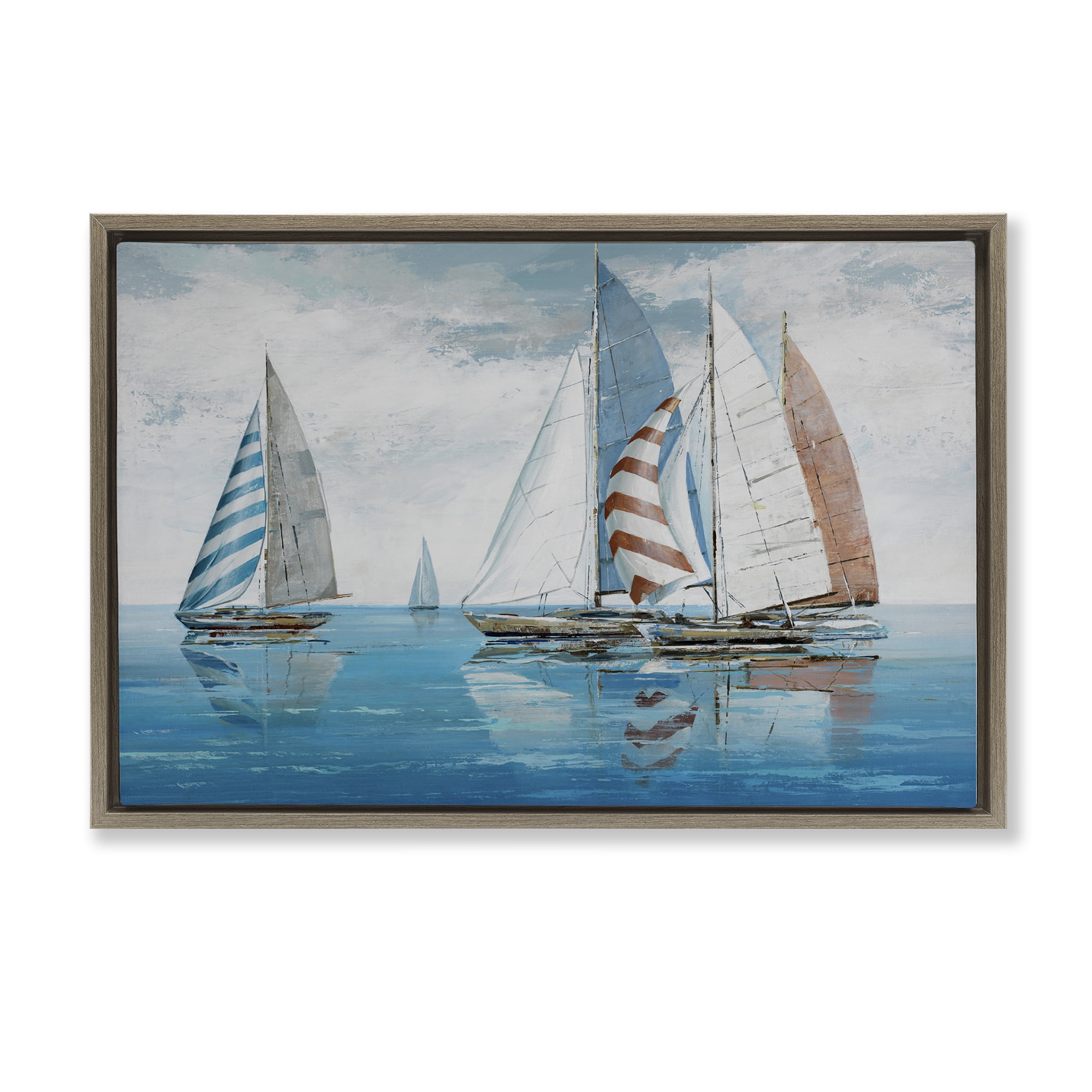 Stupell Industries Maritime Ocean Yachts Nautical & Beach Painting Brown Floater Framed Canvas Art Print Wall Art, 31 x 21
