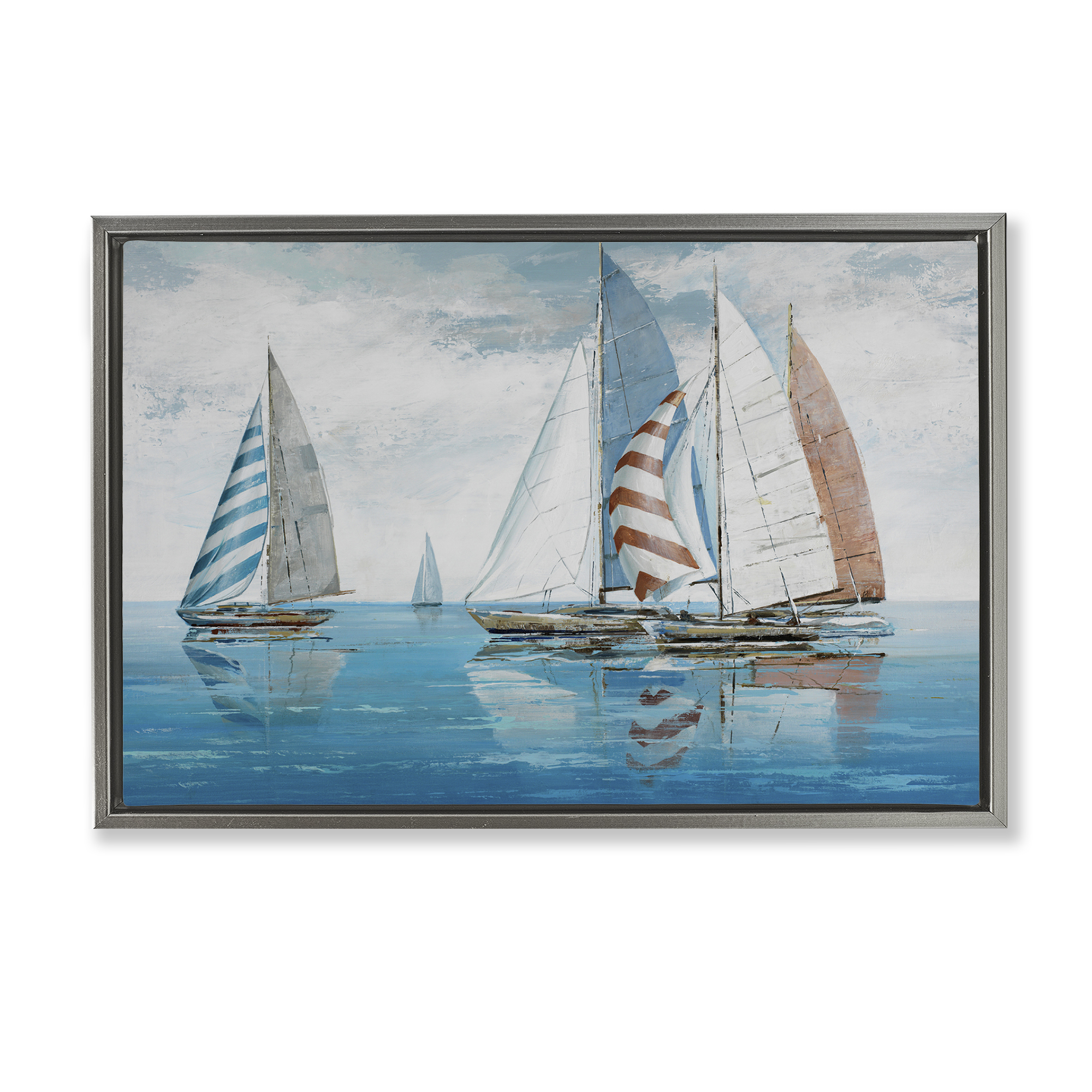 Stupell Industries Maritime Ocean Yachts Nautical & Beach Painting Gray Floater Framed Canvas Art Print Wall Art, 31 x 21