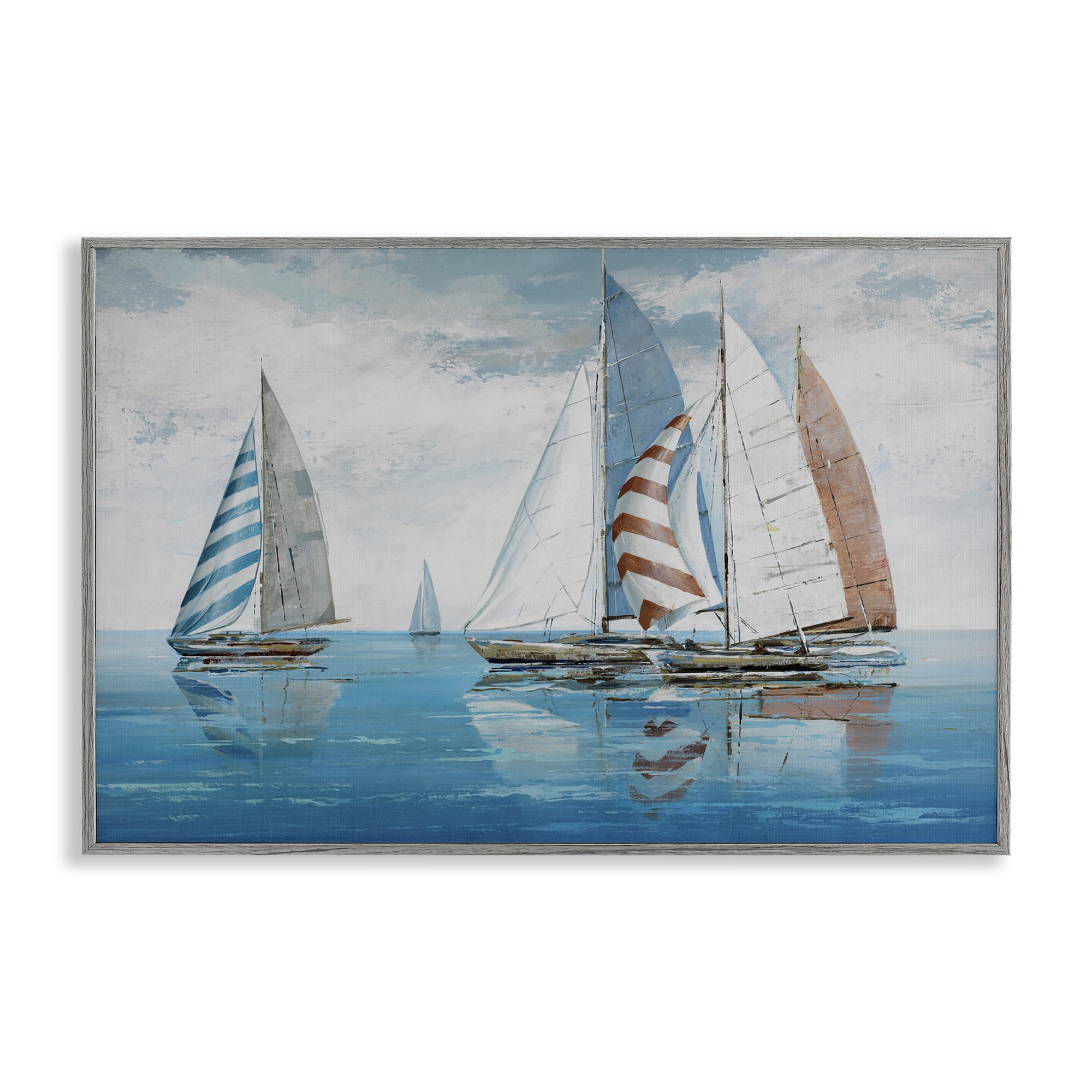 Stupell Industries Maritime Ocean Yachts Nautical & Beach Painting Gray Framed Art Print Wall Art, 24 x 16